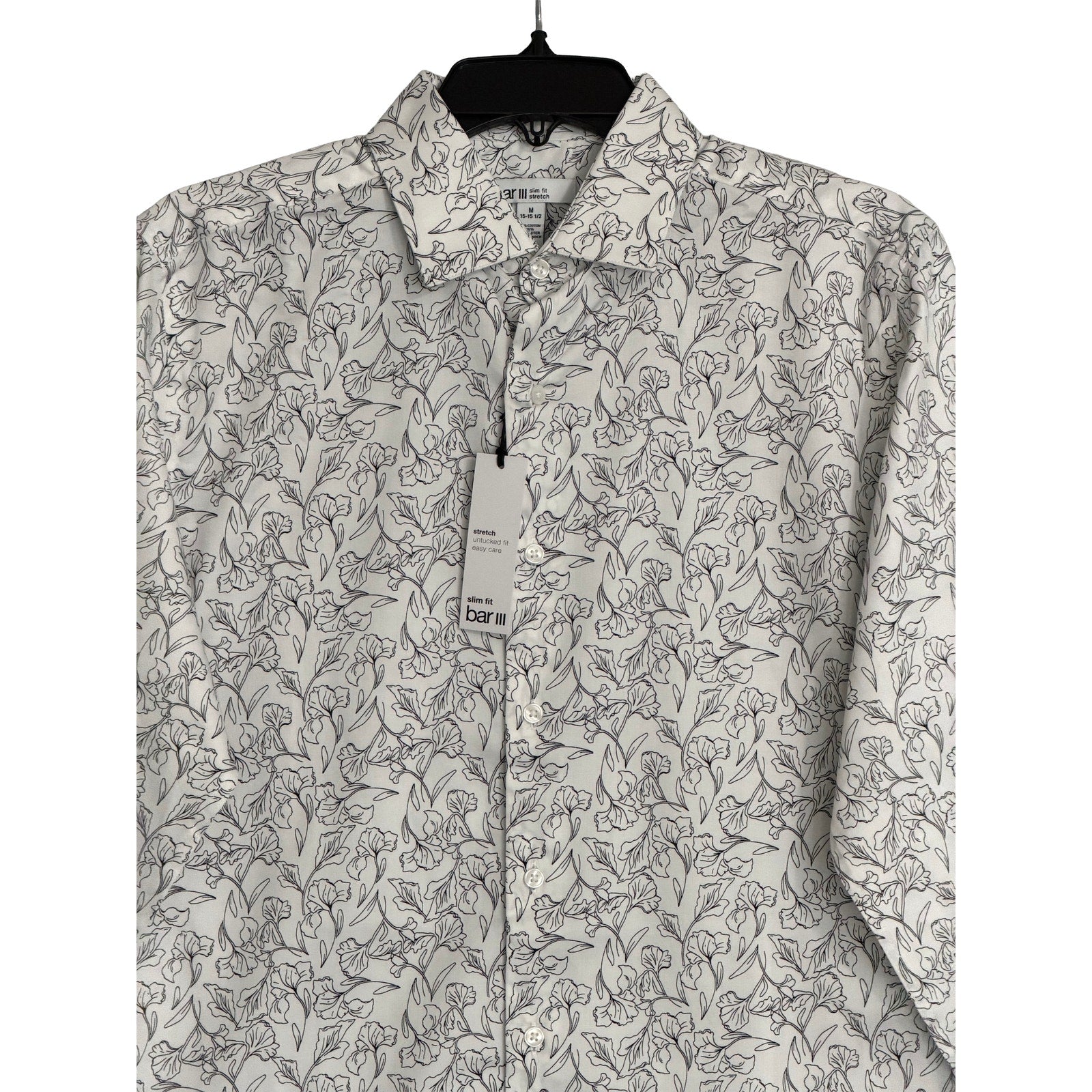 Bar III Dress Shirt Men's Medium 15-15 1/2 32/33 Slim Fit Untuck White Navy
