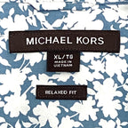 Michael Kors Camp Shirt Men's XL Relaxed Fit Blue Chambray White Floral