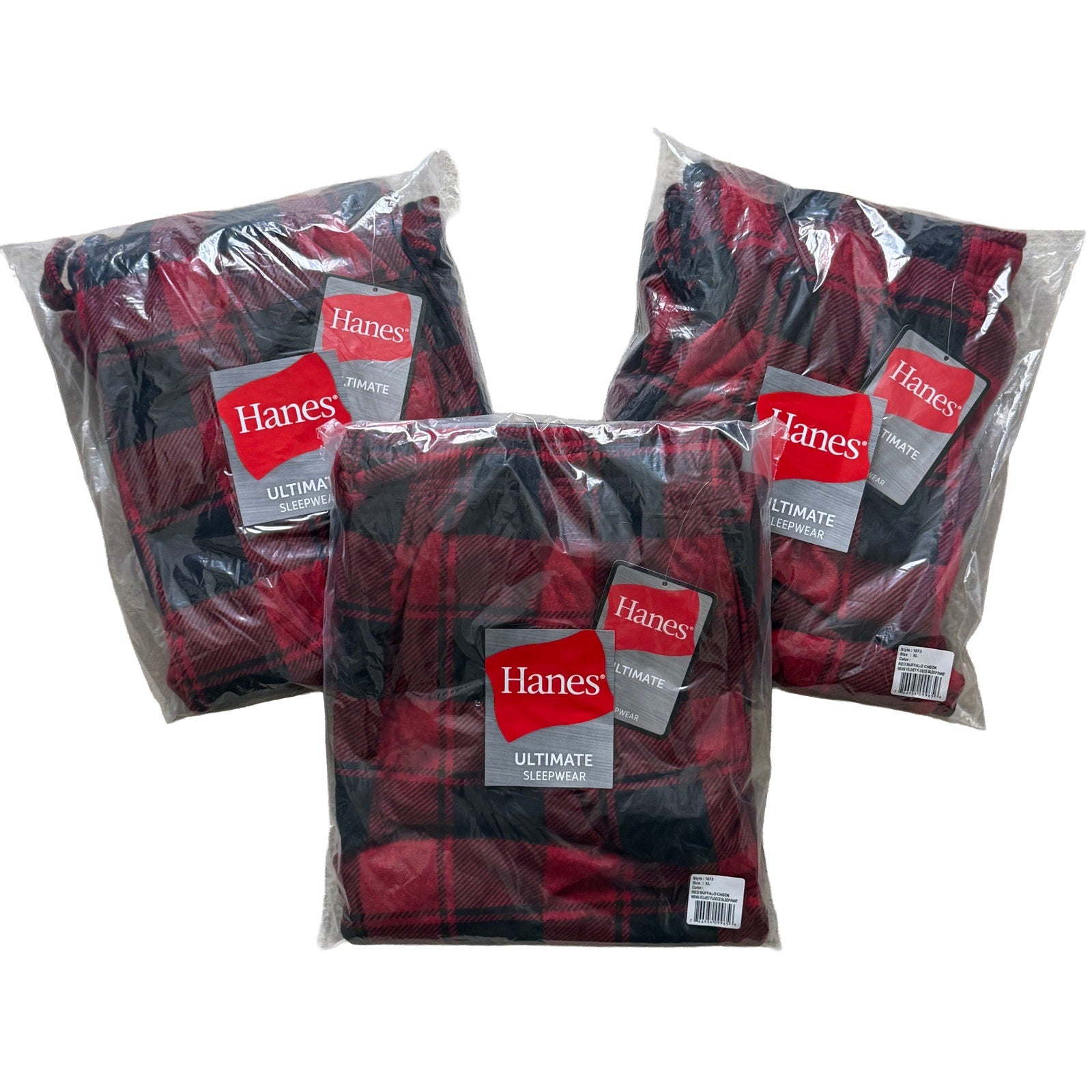 Hanes Fleece Sleep Pant Lot of 3 Men's XL Drawstring Pockets Red Buffalo Ck