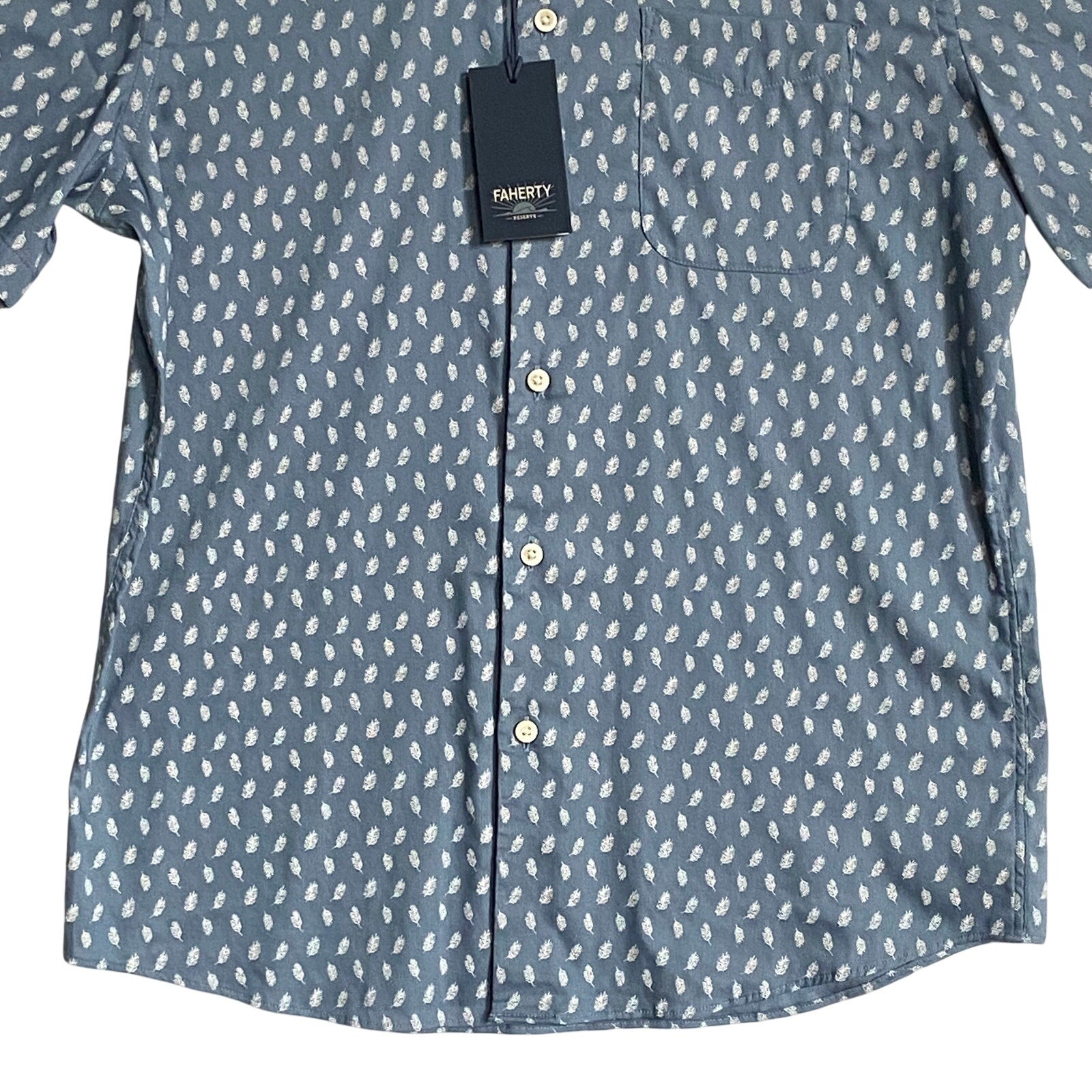 Faherty Shirt Men's Medium The Movement Short Slv Shirt Marine Palm Foliage