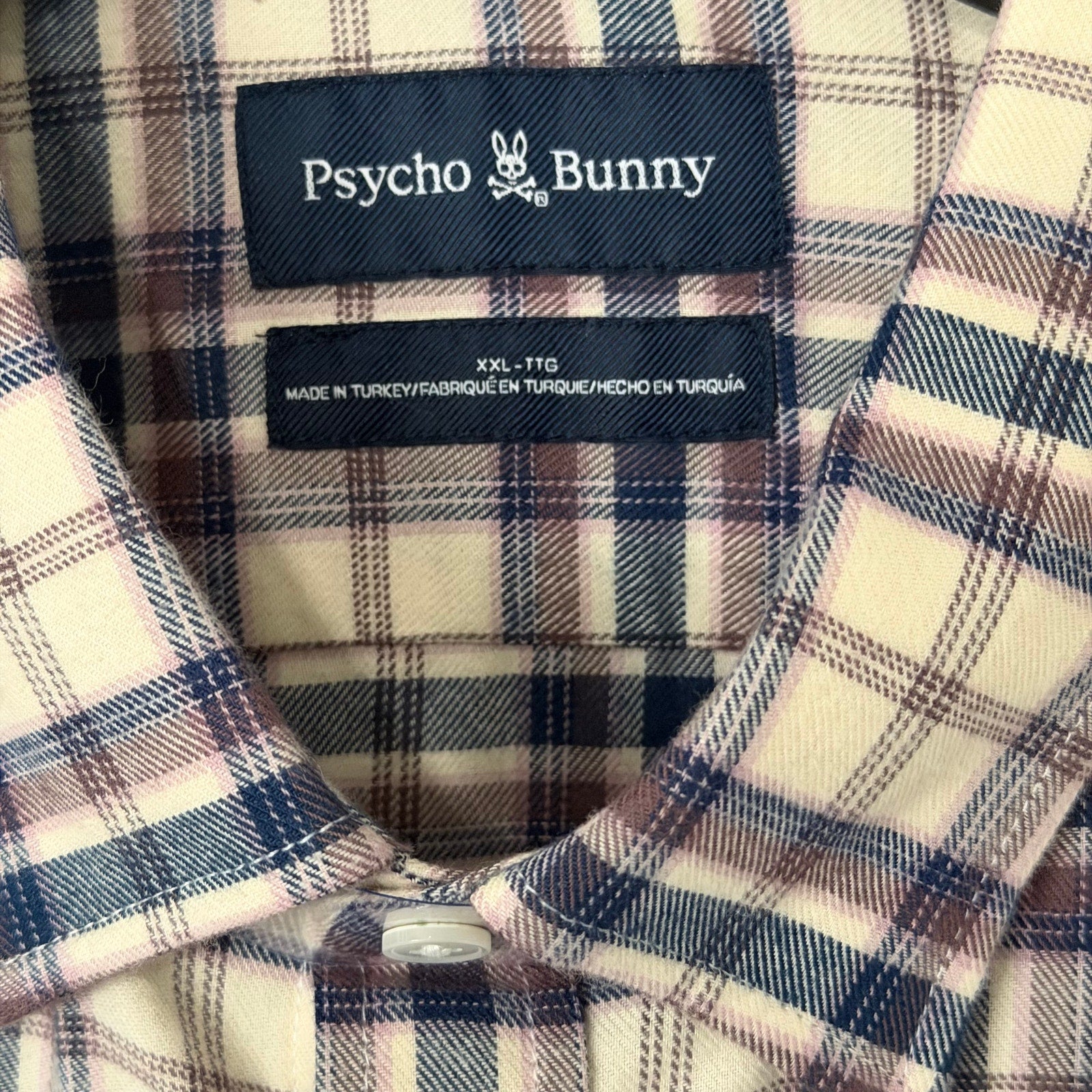 Psycho Bunny Flannel Shirt Men's XXL Plaid Long Sleeve Brown Plaid