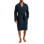 Club Room Men's Robe Size L/XL Plaid Shawl Collar Flannel Robe Navy/Green
