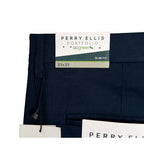 Perry Ellis Portfolio Pant Men's 33"x32" Slim Fit Flat Front Total Eclipse