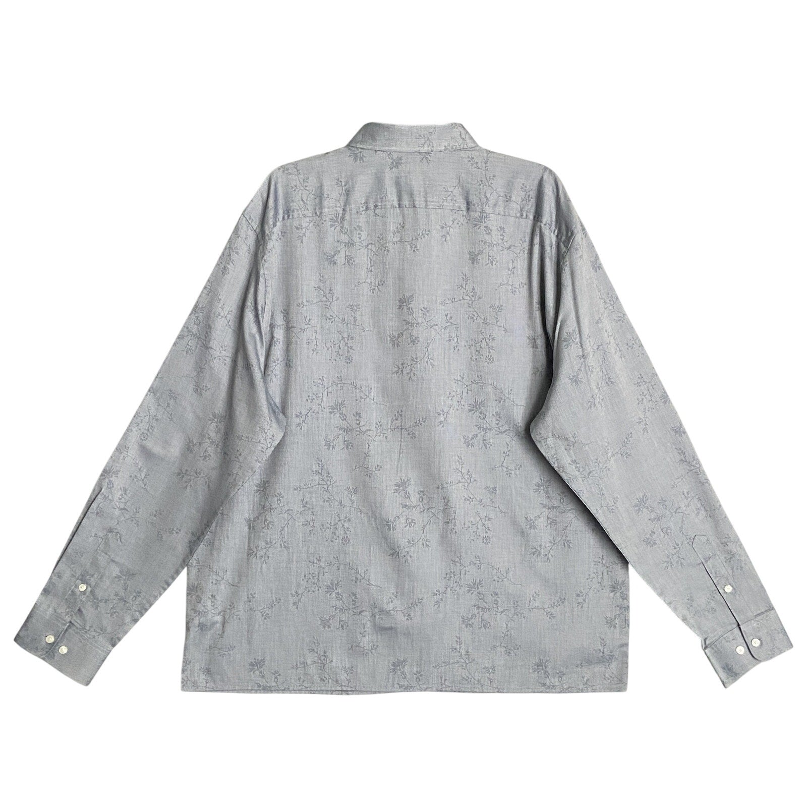 Perry Ellis Shirt Men's XXL Long Sleeve Button Up Shirt Grey Floral Pattern