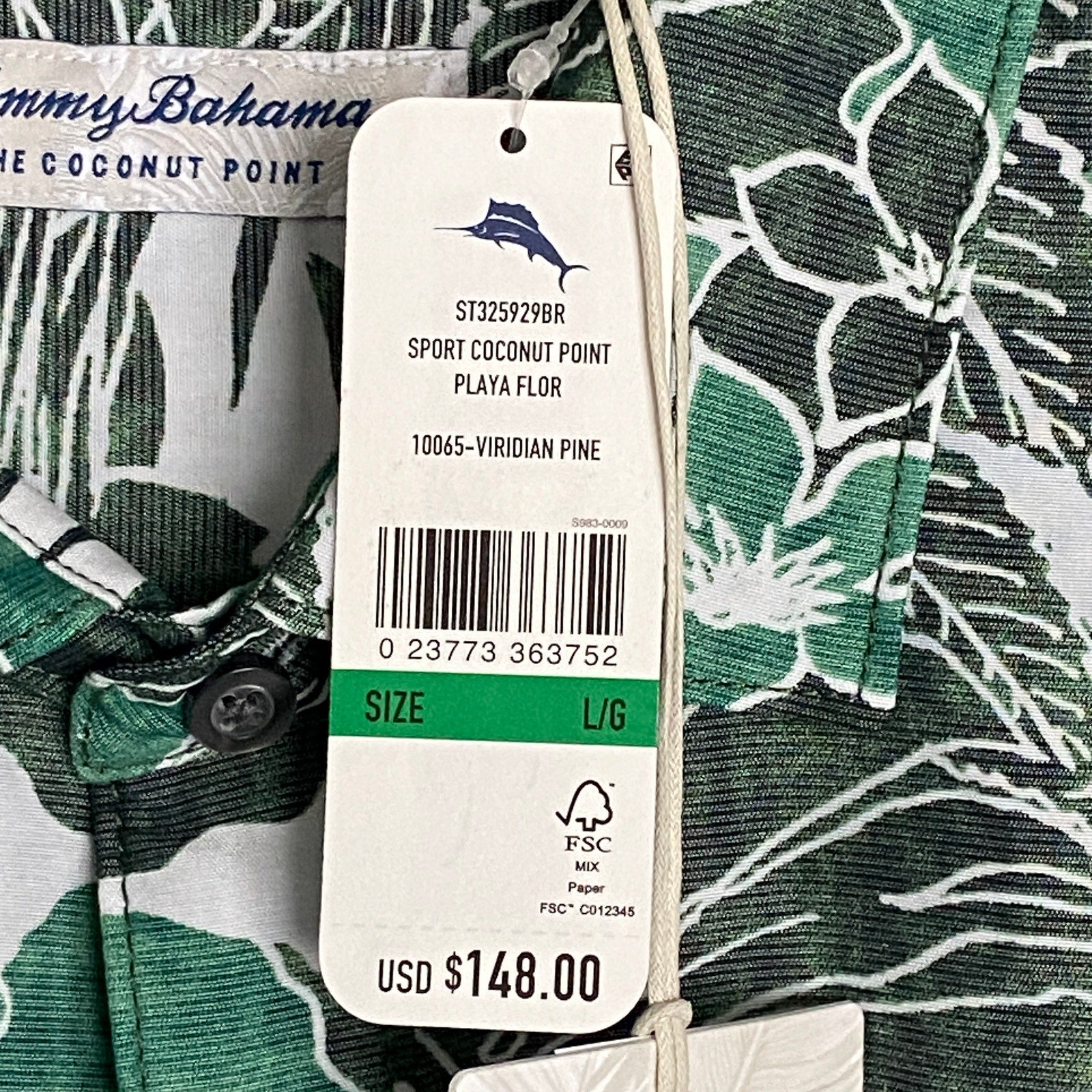 Tommy Bahama "The Coconut Point" Men's Large Shirt Floral Viridian Pine