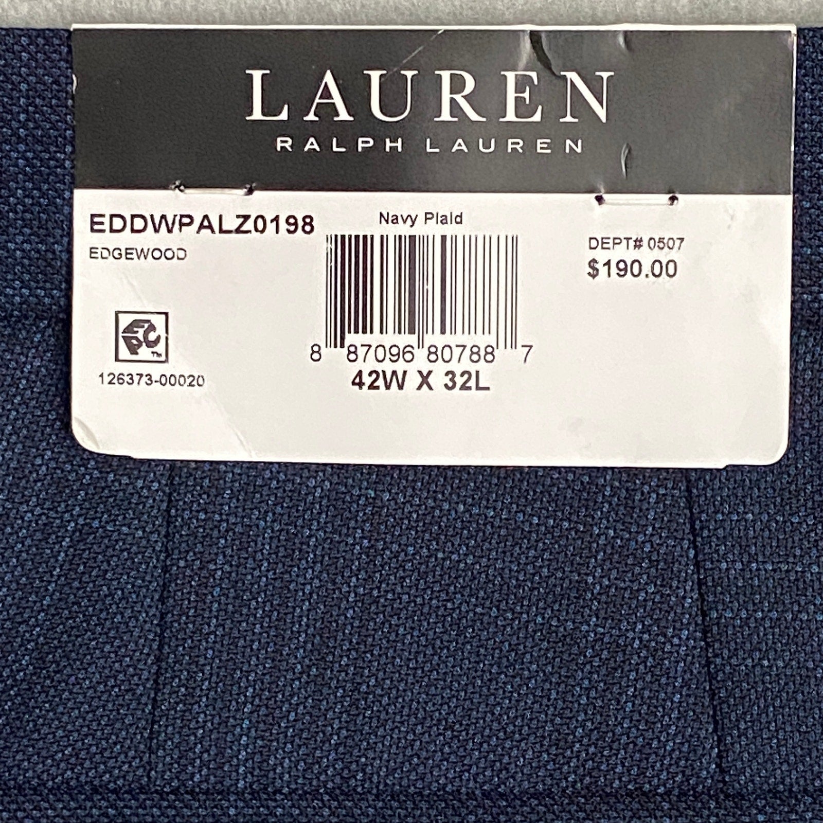 Lauren Ralph Lauren Men's 42x32 Suit Pant Classic Fit Stretch Navy Plaid