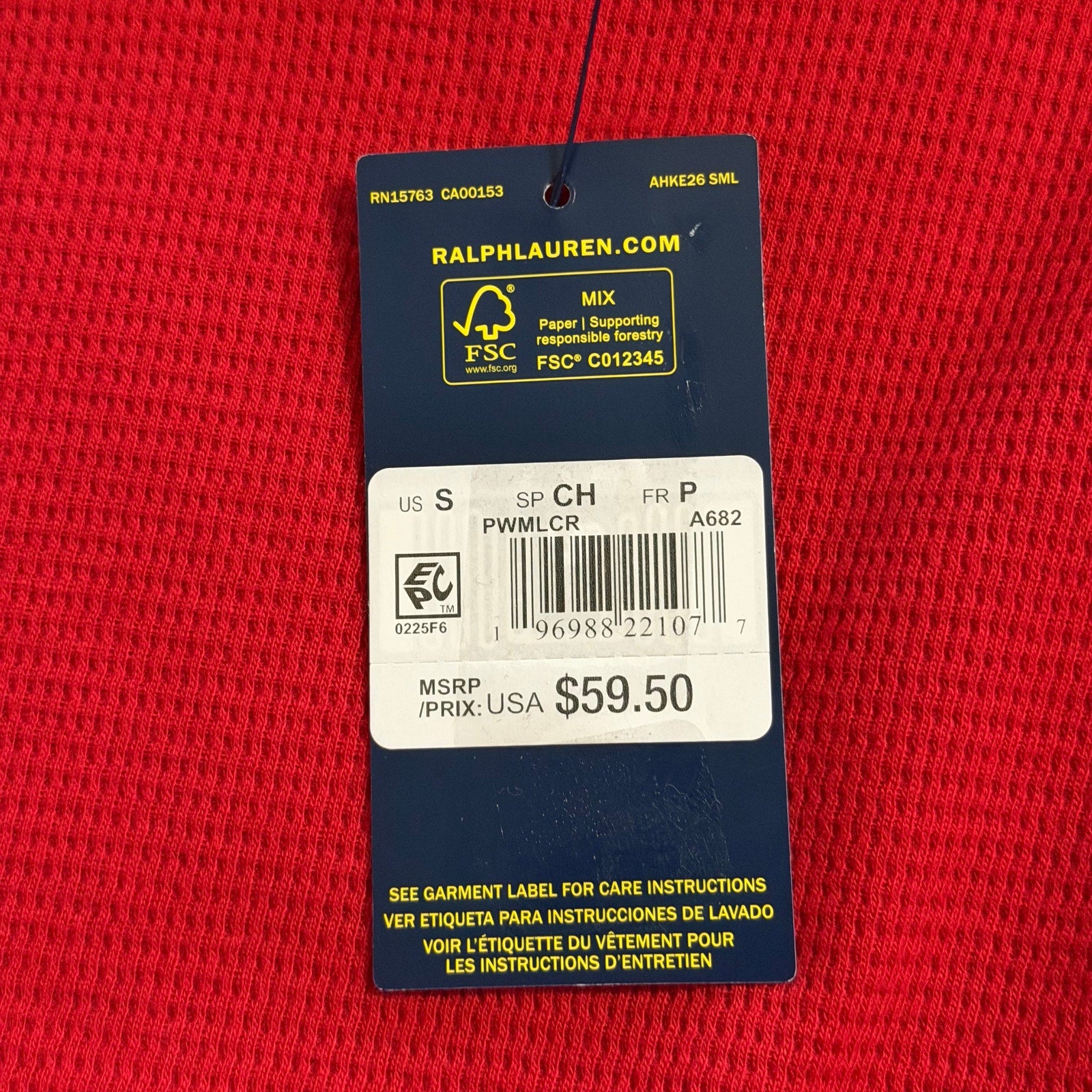 Polo Ralph Lauren Sleepwear Men's Small Crew Neck Long Sleeve Shirt Red Blue
