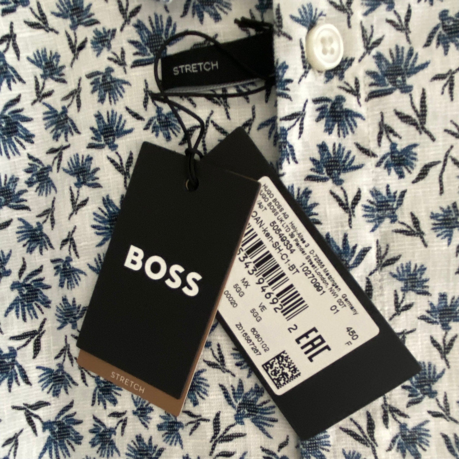 Boss Shirt Men's 5XL Big & Tall Short Sleeve Stretch Linen Shirt Blue Floral