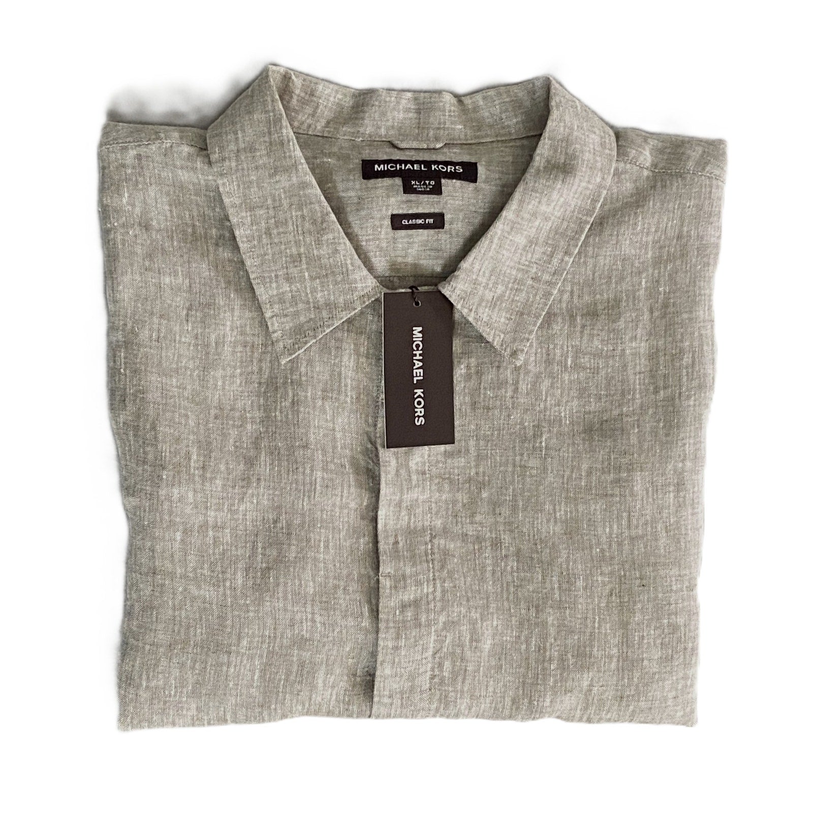 Michael Kors Linen Shirt Men's XL Classic Fit Short Sleeve Gray Heather