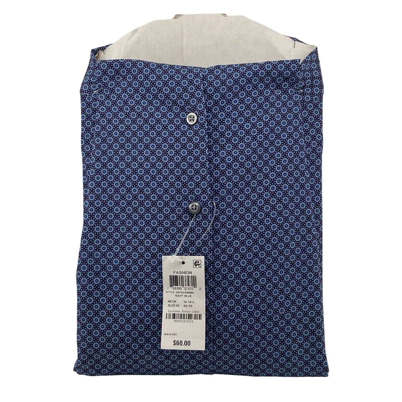 Alfani Dress Shirt Men's 14-14.5 32/33 Alfatech Slim Fit Blue Geo Print