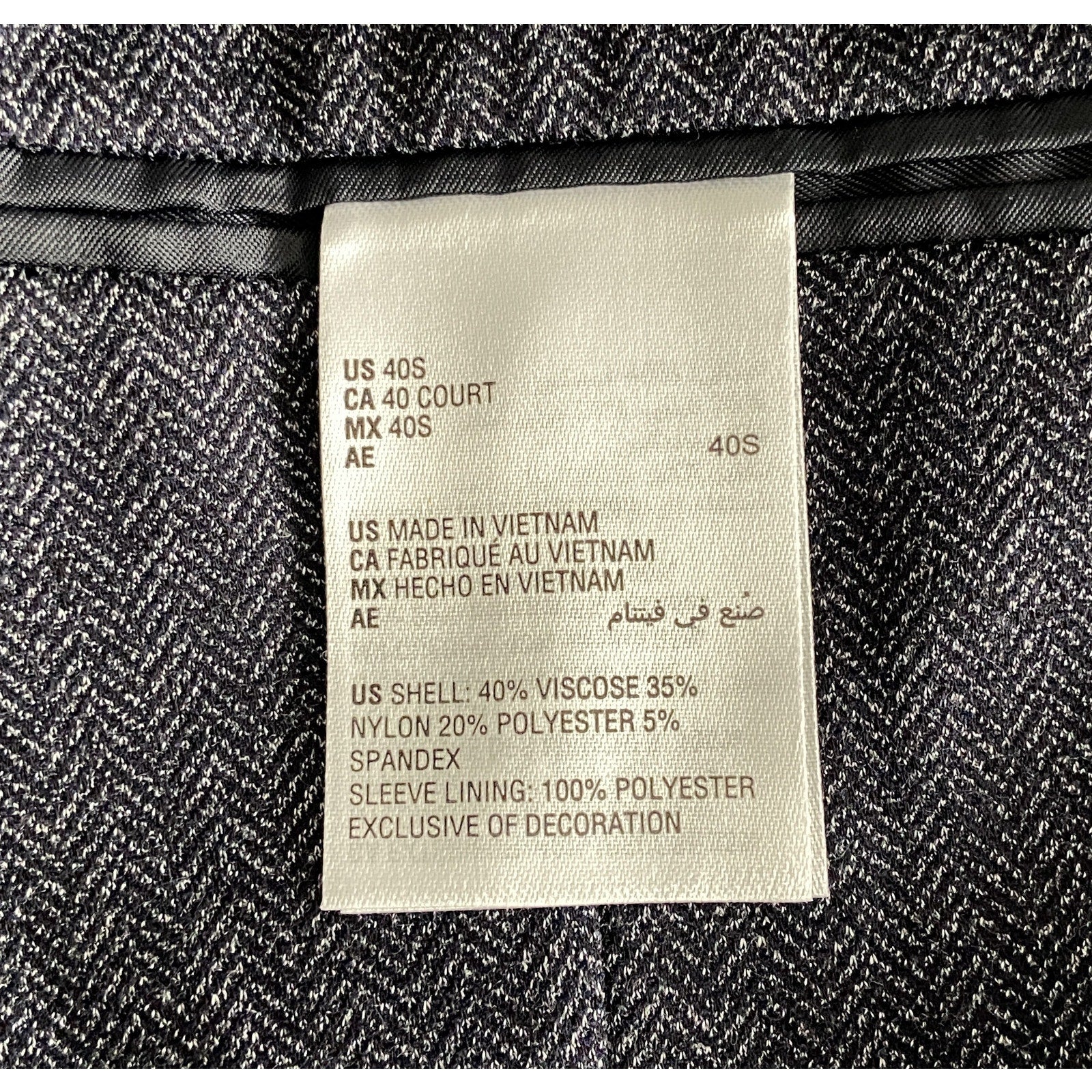 Bar III Sport Coat Men's 40 Short Slim Fit Stretch Dark Blue Herringbone