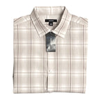 Alfani Dress Shirt Men's Small Button-Up Light Brown Window Pane Cotton