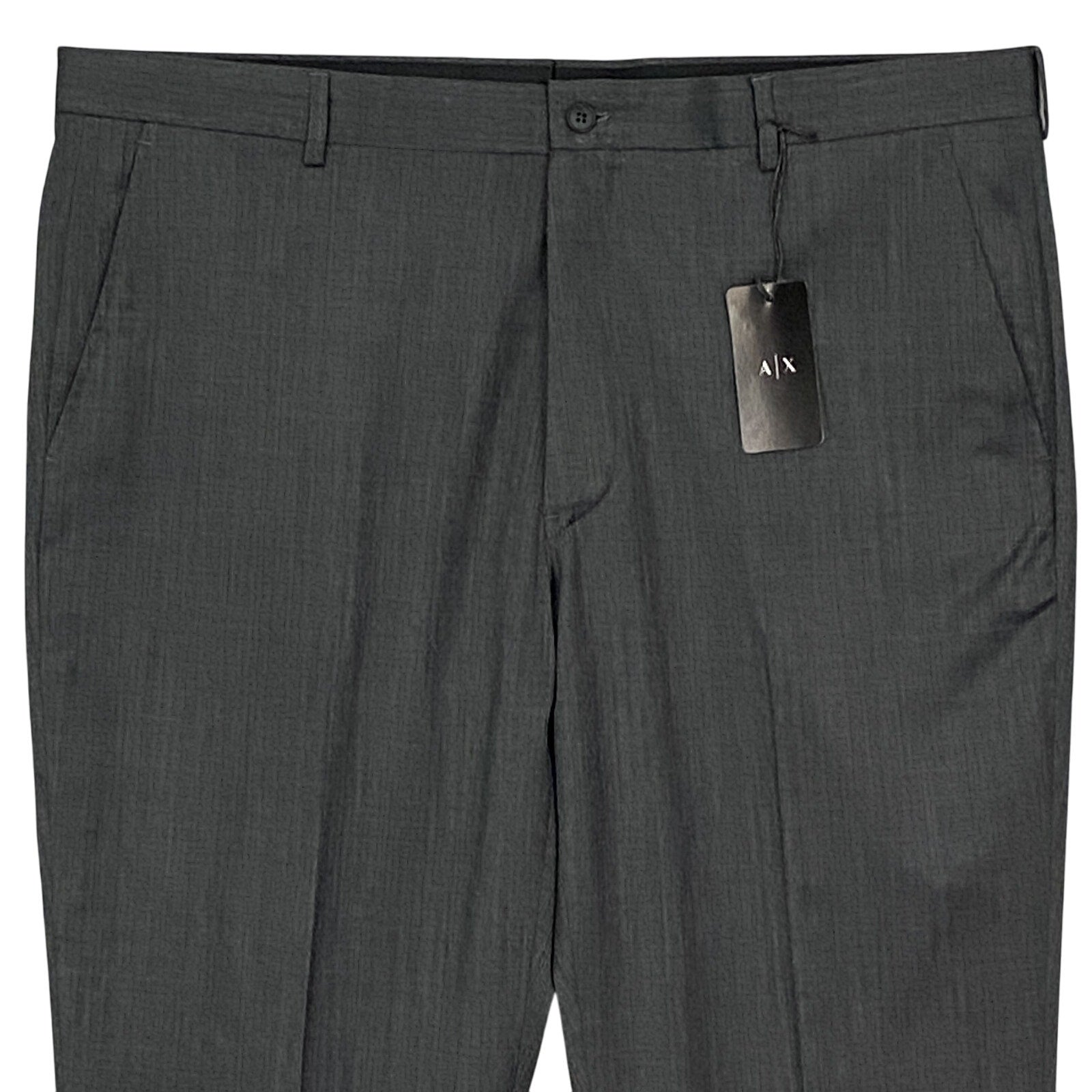 Armani Exchange Dress Pant Men's 40W Flat Front Raw Hem Stretch Wool Gray
