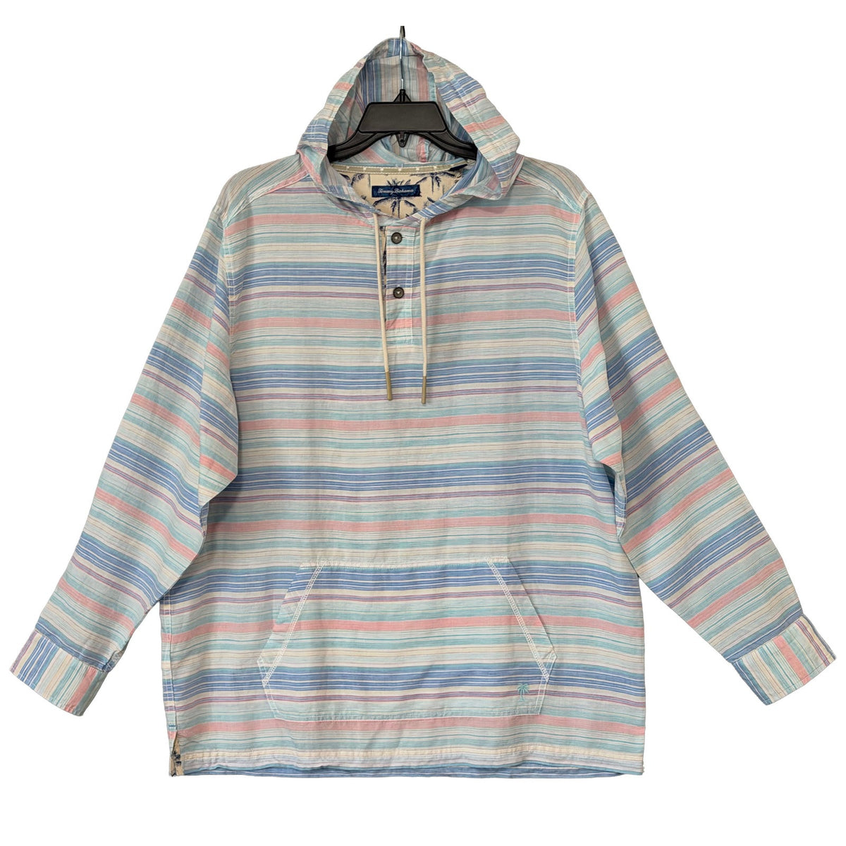 Tommy Bahama Shirt Men's XL Sand Linen Los Bellos Stripe Baja Bright Peach