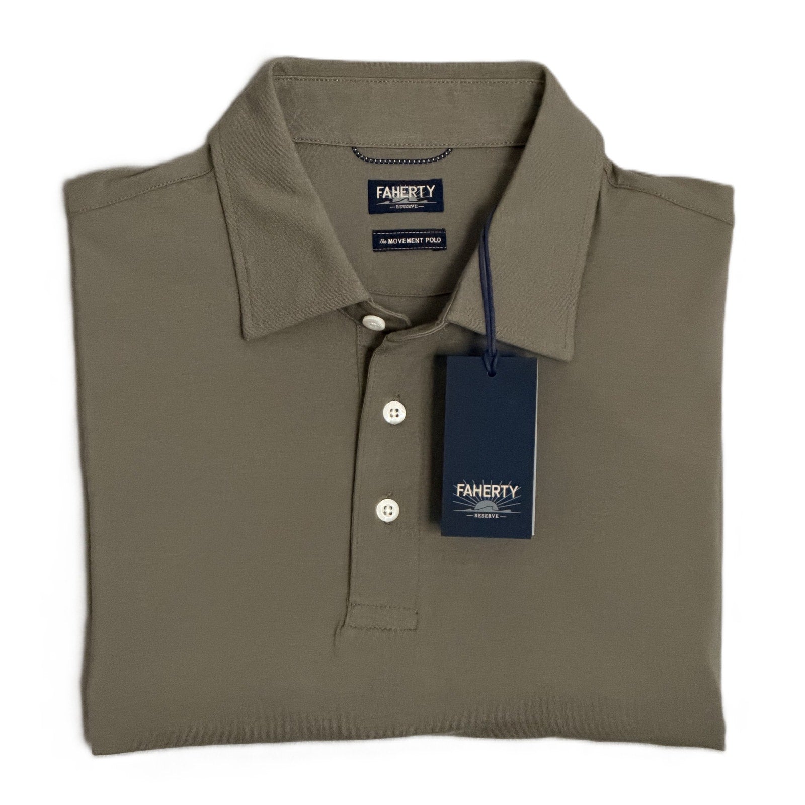 Faherty Reserve Polo Shirt Men's Large Movement Polo Pima Cotton Olive Pine