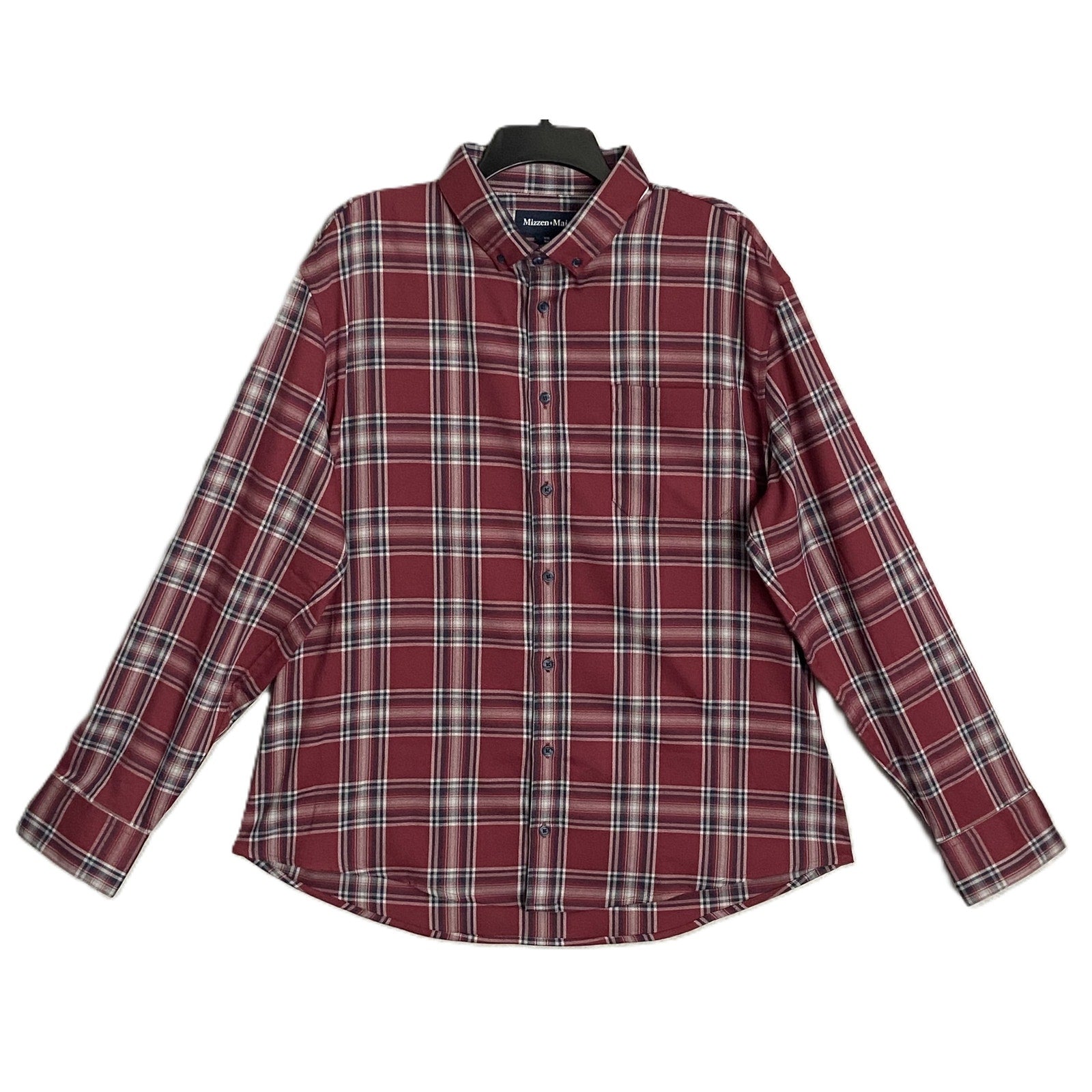 Mizzen+Main Men's XXL Trim Fit City Flannel Twill Shirt Burgundy Plaid