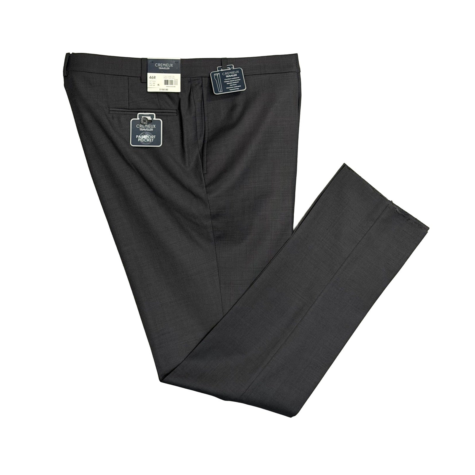 Daniel Cremieux Dress Pant Men's 46R Traveler Raw Hem Comfort Waist Charcoal