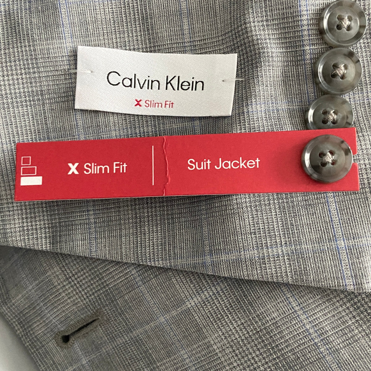 Calvin Klein Suit Jacket Men's 40R Xtra Slim Fit Wool Blend Light Grey Plaid