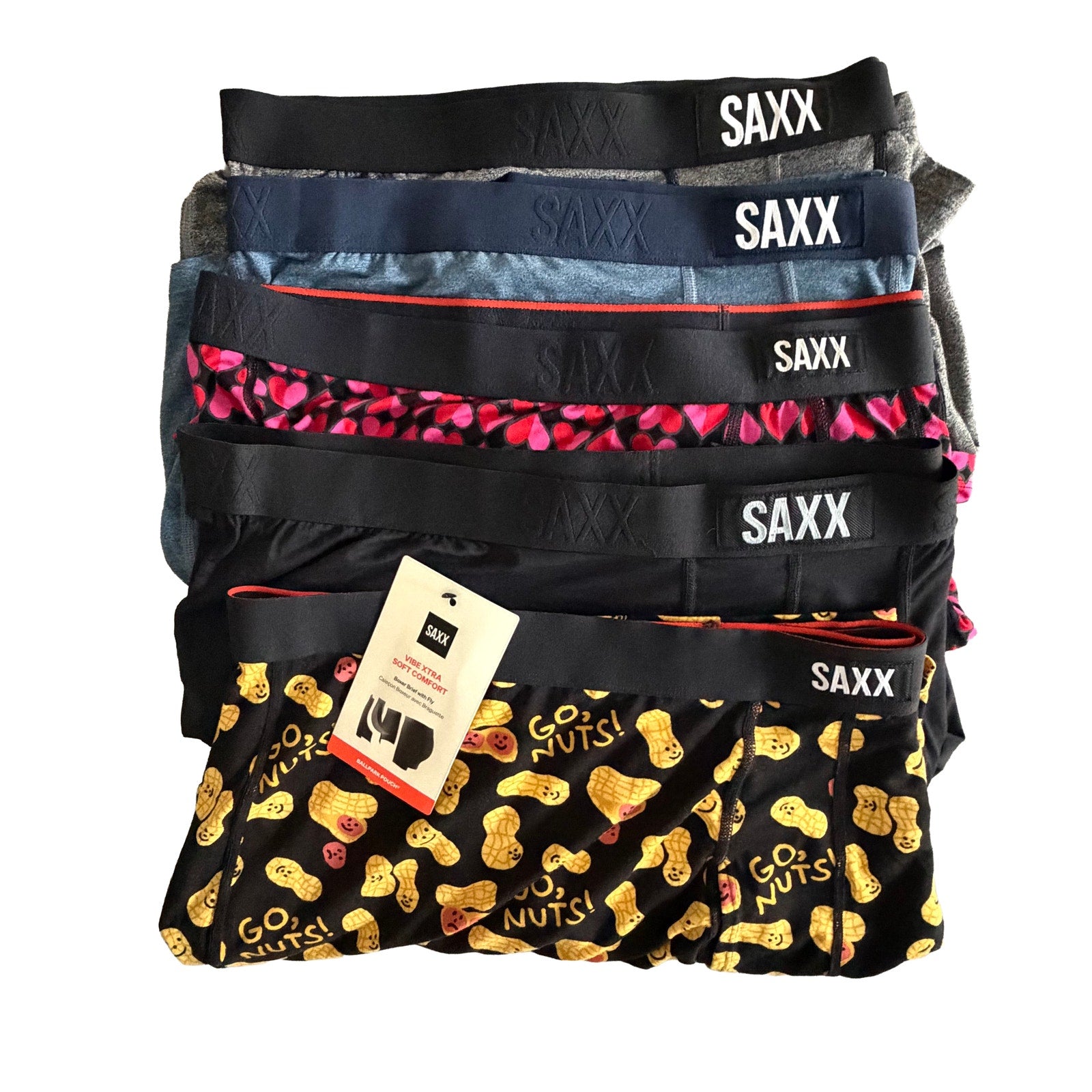 Saxx Boxer Briefs w/Fly Lot of 5 Men's 4XL Ballpark Pouch Fly Multicolor