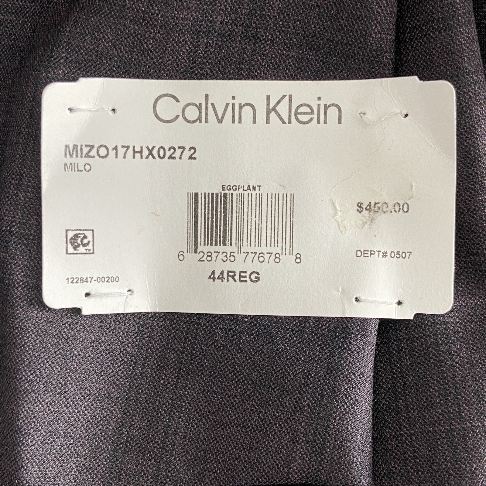 Calvin Klein Suit Jacket Men's 44 Regular Milo Skinny Wool Stretch Eggplant