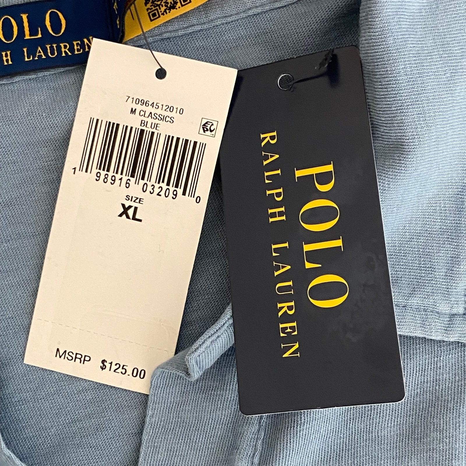 Polo Ralph Lauren Shirt Men's XL Buttonless Polo Cotton Linen Blue