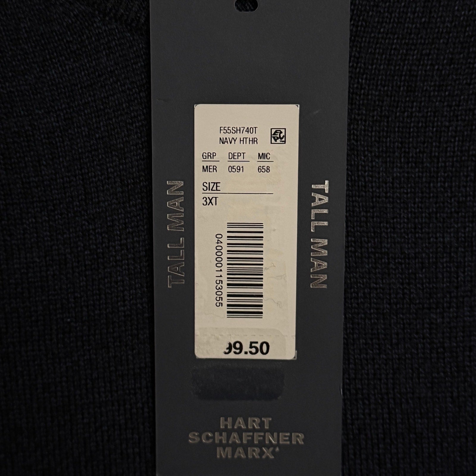 Hart Schaffner Marx Sweater Vest Men's 3XT Big & Tall Wool Navy Heather