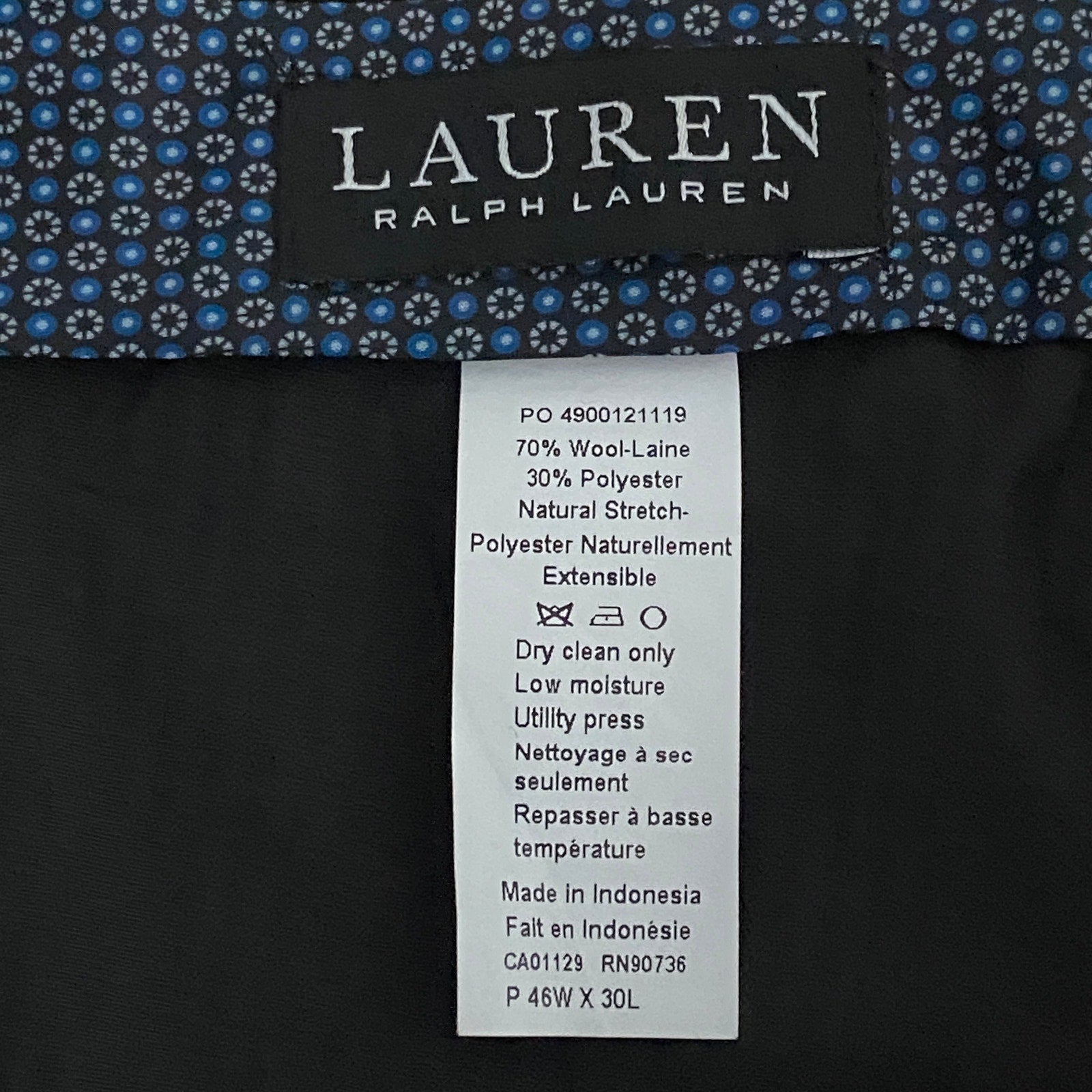 Lauren Ralph Lauren Men's 46x30 Classic Fit Suit Trouser Stretch Solid Black