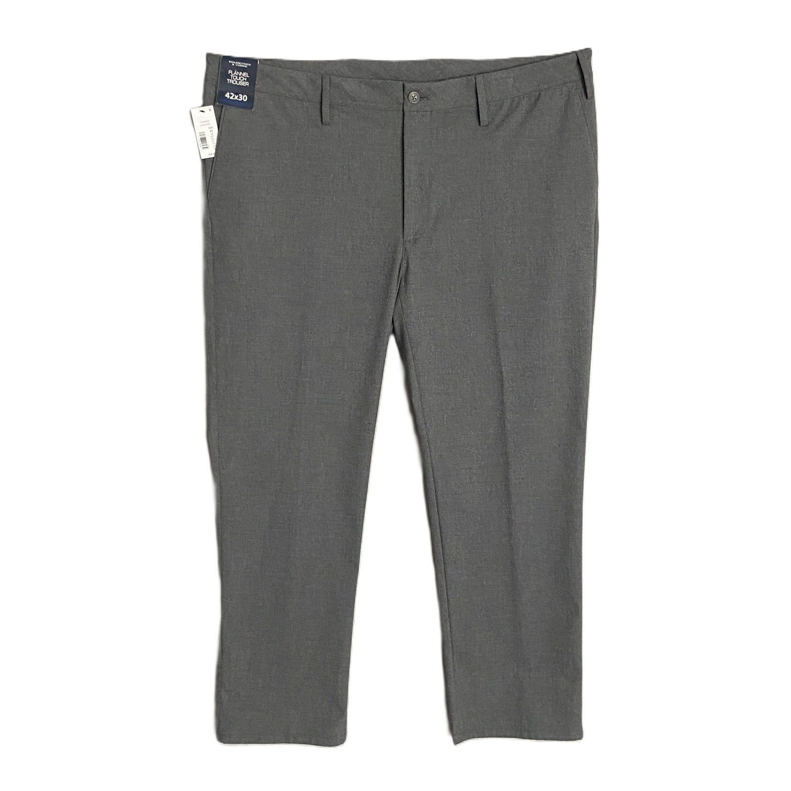 Roundtree & Yorke Men's 42x30 Flannel Touch Trouser Flat Front Charcoal