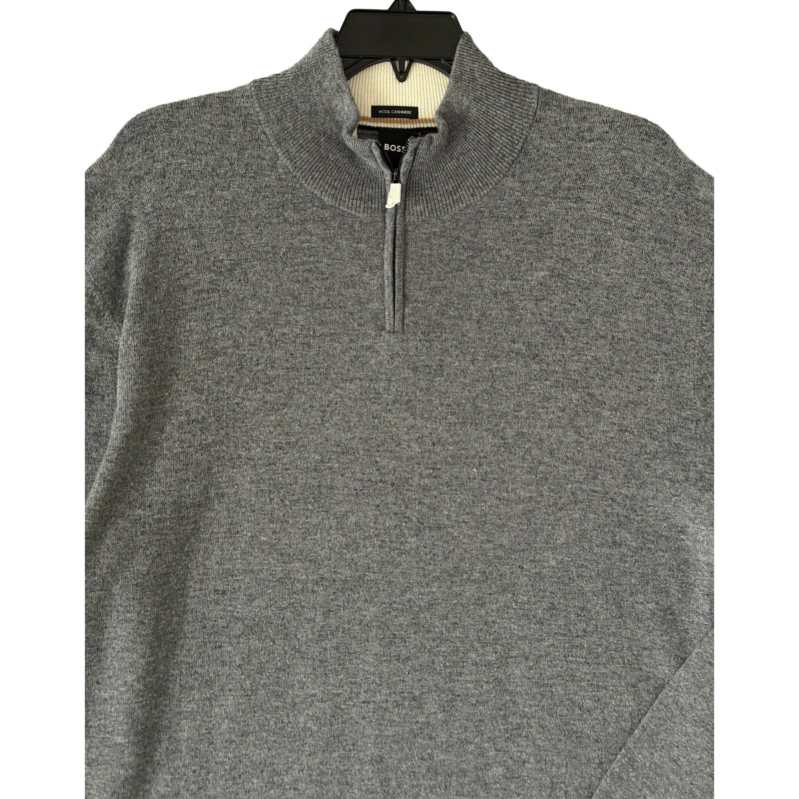 Boss H-Hemario Quarter Zip Sweater Men's 3XT Big & Tall Wool Cashmere Gray