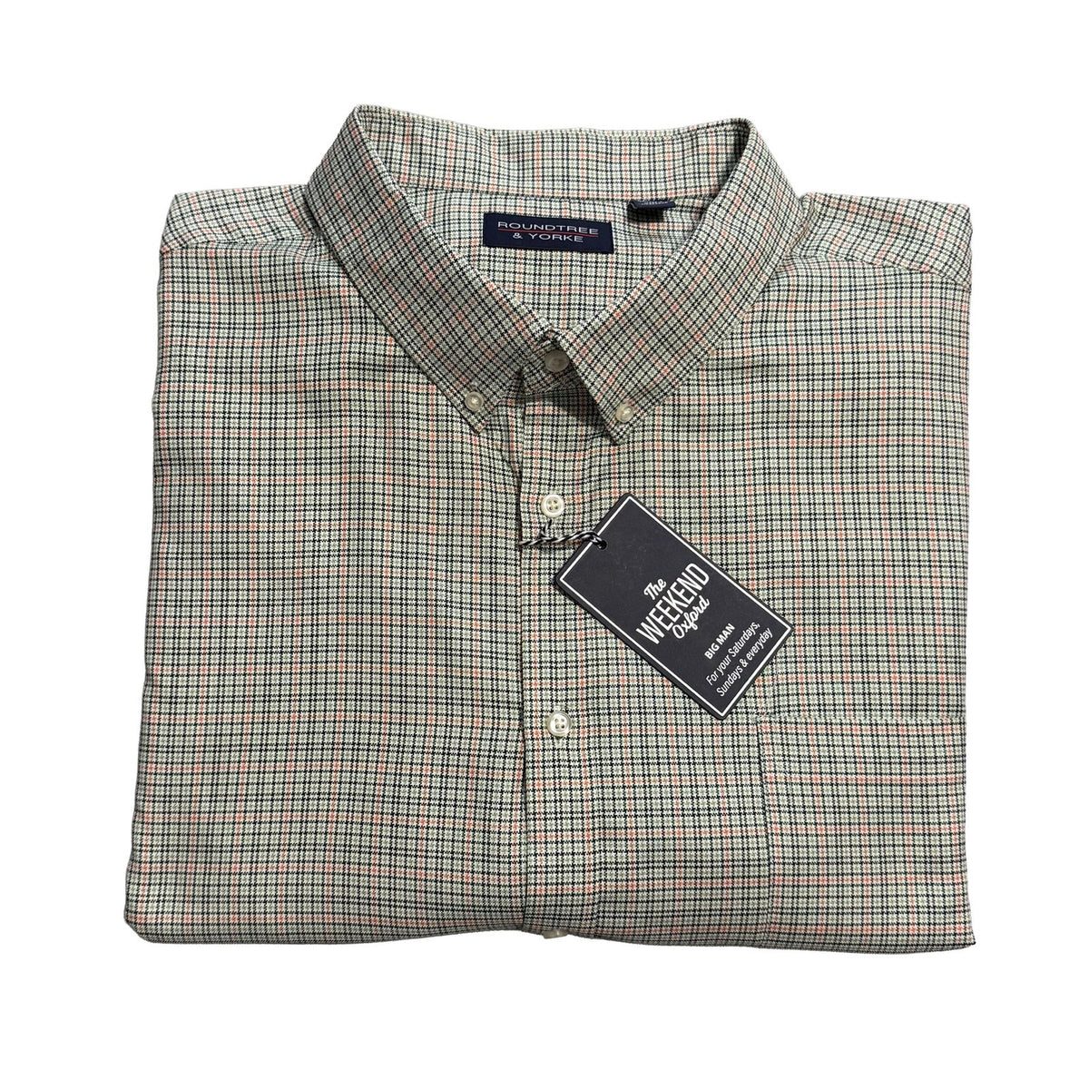 Roundtree & Yorke Oxford Dress Shirt Men's 4XB LS Big & Tall Green Red