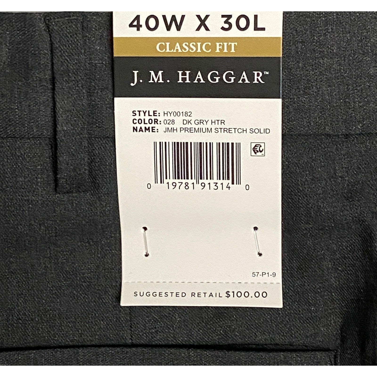 Haggar Premium Suit Pants Men's 40x30 Classic Fit Stretch Fabric Gray