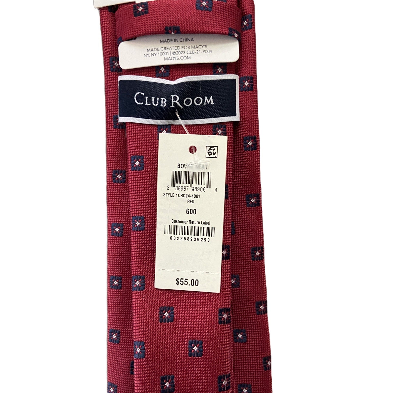 Club Room Necktie 3" Bowie Neat Red Geo Standard Length NEW