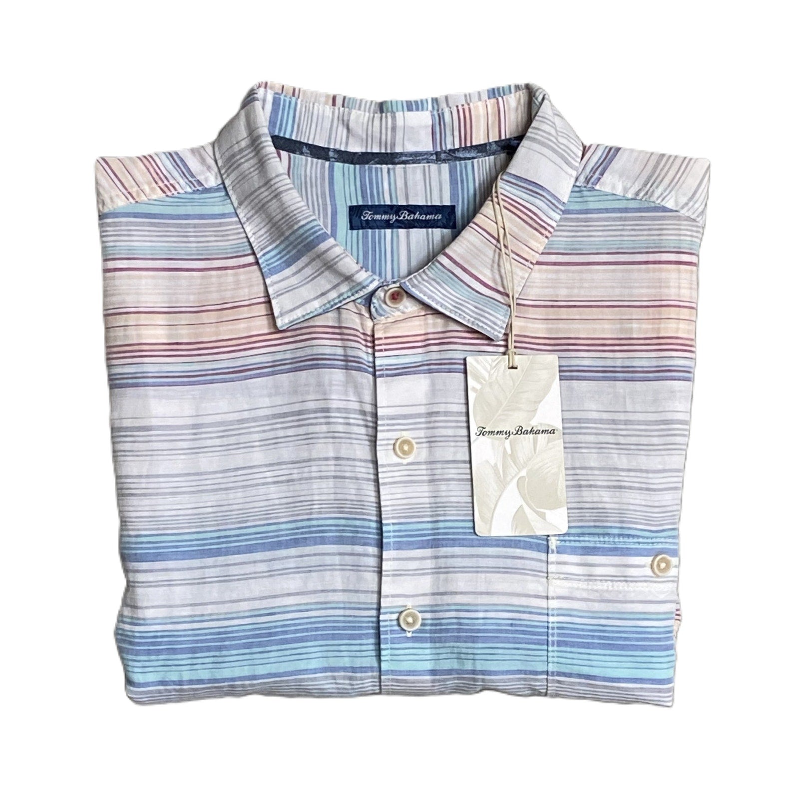 Tommy Bahama Shirt Men's XXL "Sand Linen Sicily Stripe" Linen Blend NEW w/Flaw