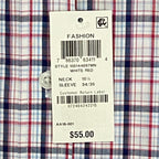 Club Room Dress Shirt Men's 15.5 34/35 Long Sleeve Cotton Plaid White Red Gray