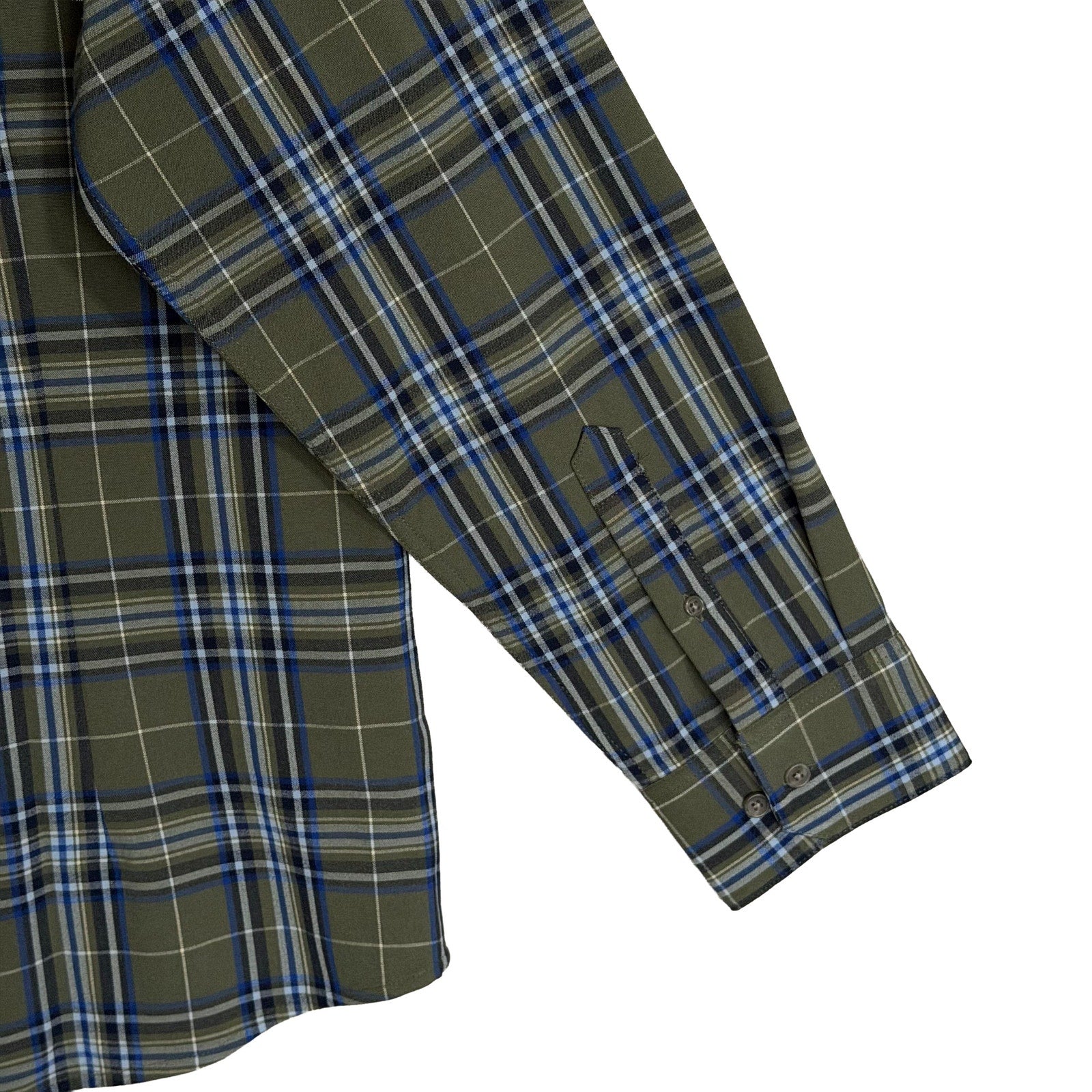 Mizzen+Main Men's XL Trim Fit City Flannel Twill Shirt Olive Thomas Plaid