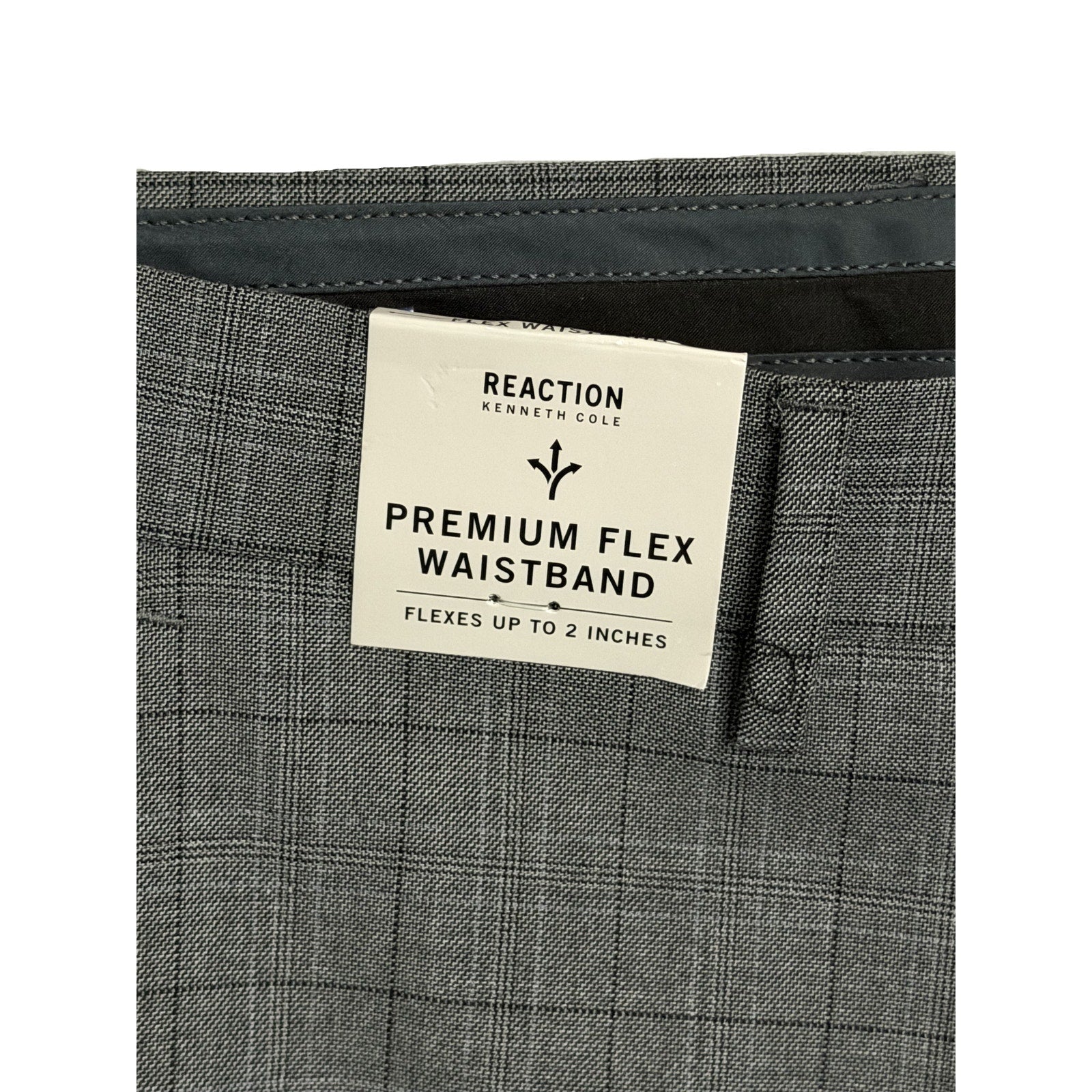 Kenneth Cole Dress Pants Men's 32"x32" Slim Fit Stretch Dark Grey Check