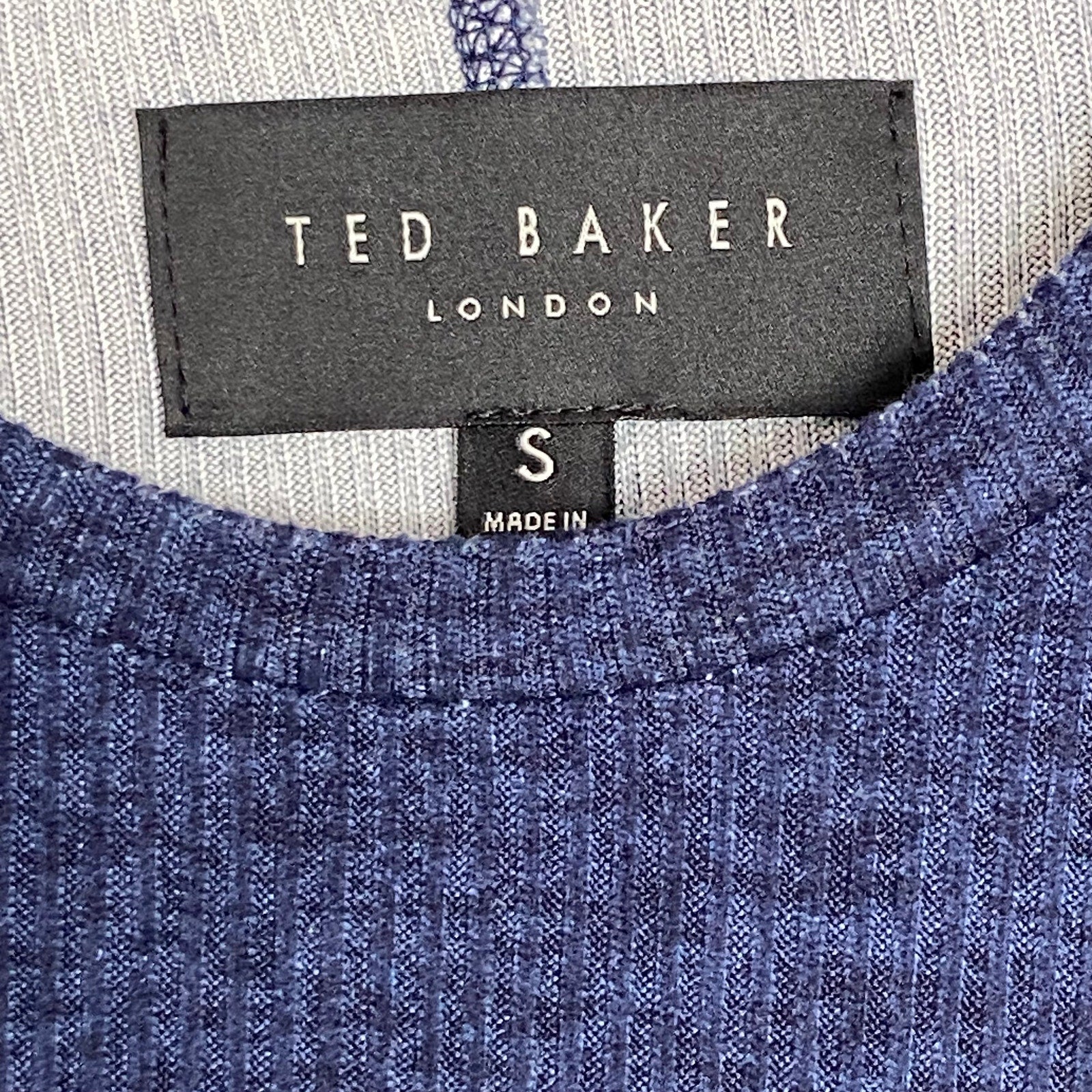Ted Baker London T-Shirt Men's Small Ribbed Crew Neck Long Slv Navy Heather