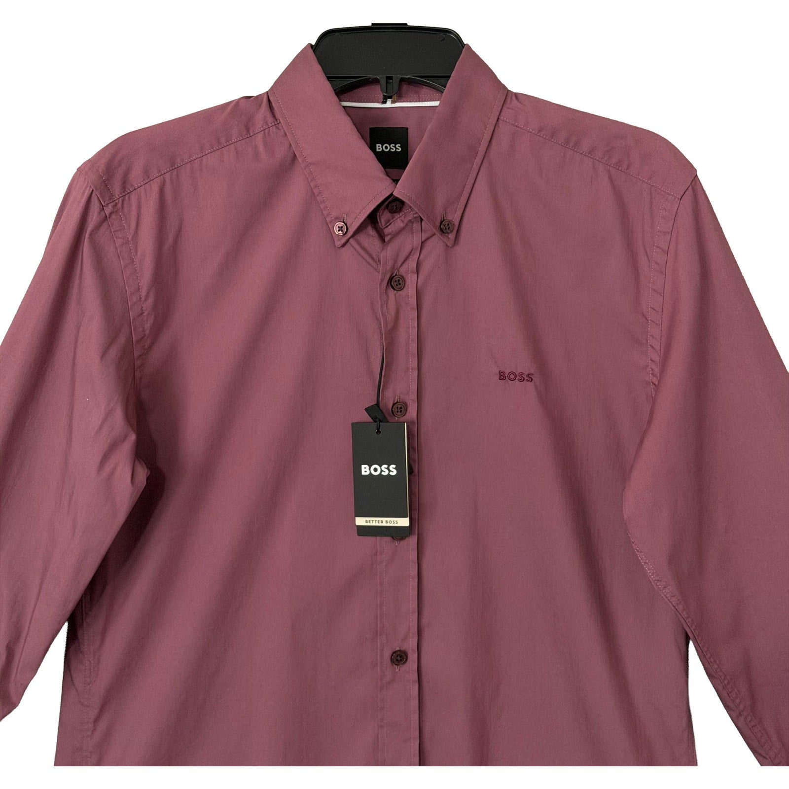 Boss Button-Down Shirt Men's Medium Roan Slim Fit Long Sleeve Wine Plum
