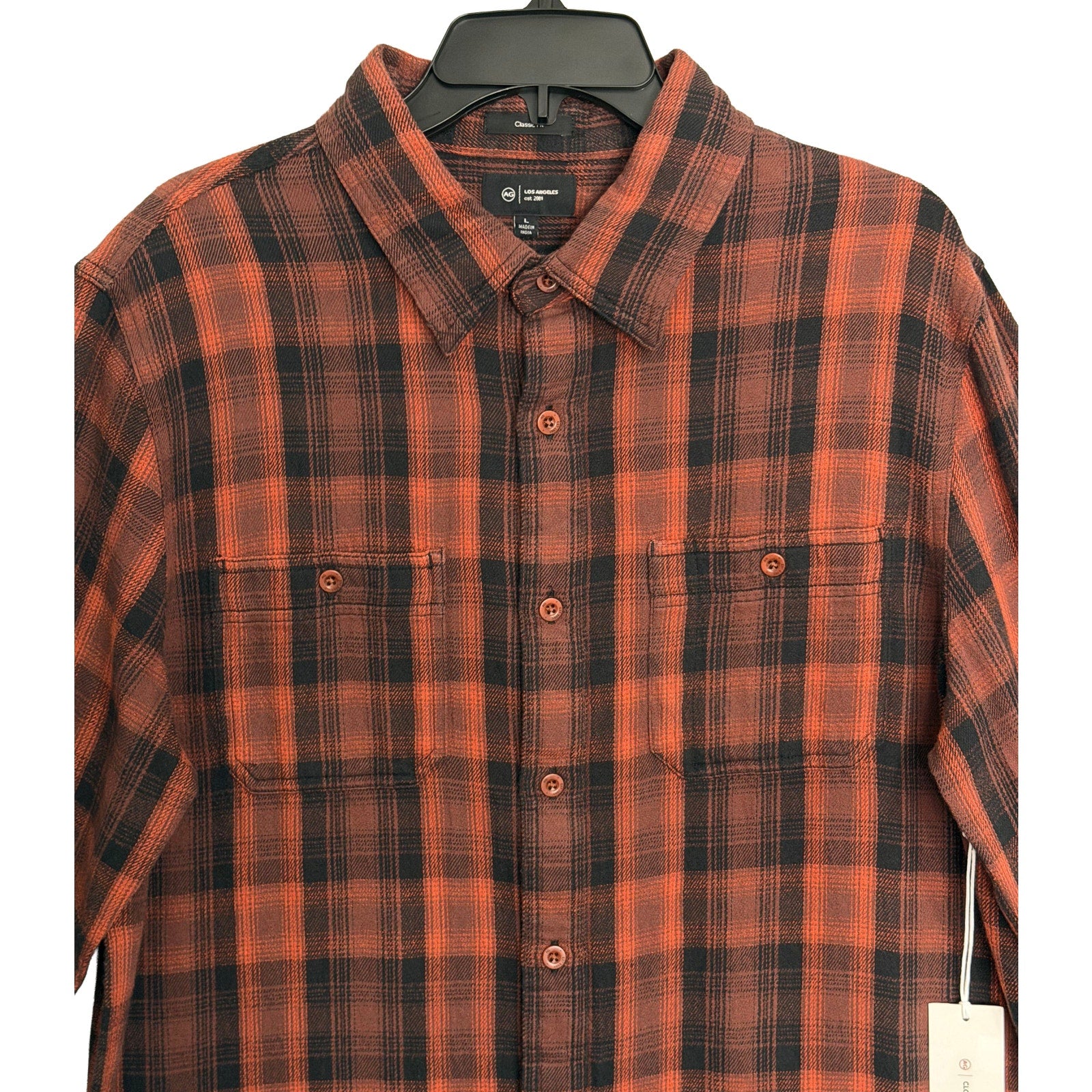 AG Los Angeles Shirt Men's Large Classic Fit Mason Work Shirt Burgundy Plaid