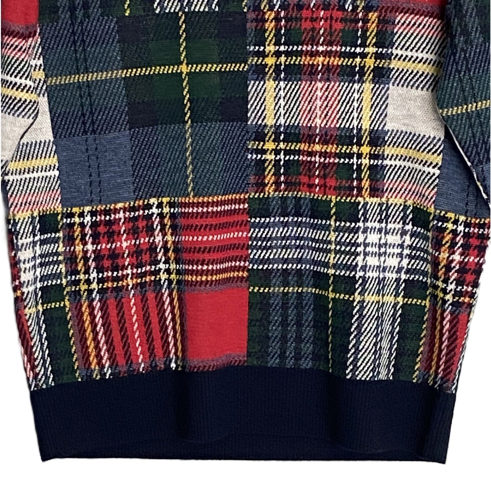 Daniel Cremieux V-Neck Sweater Men's XL Patchwork Plaid Fine Merino Wool NEW