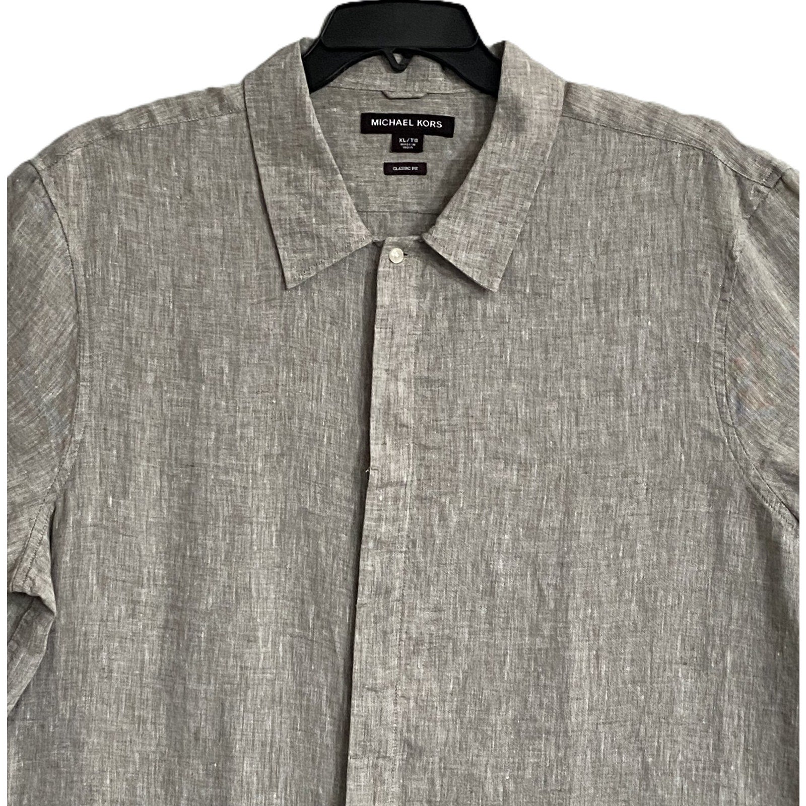 Michael Kors Linen Shirt Men's XL Classic Fit Short Sleeve Gray Heather
