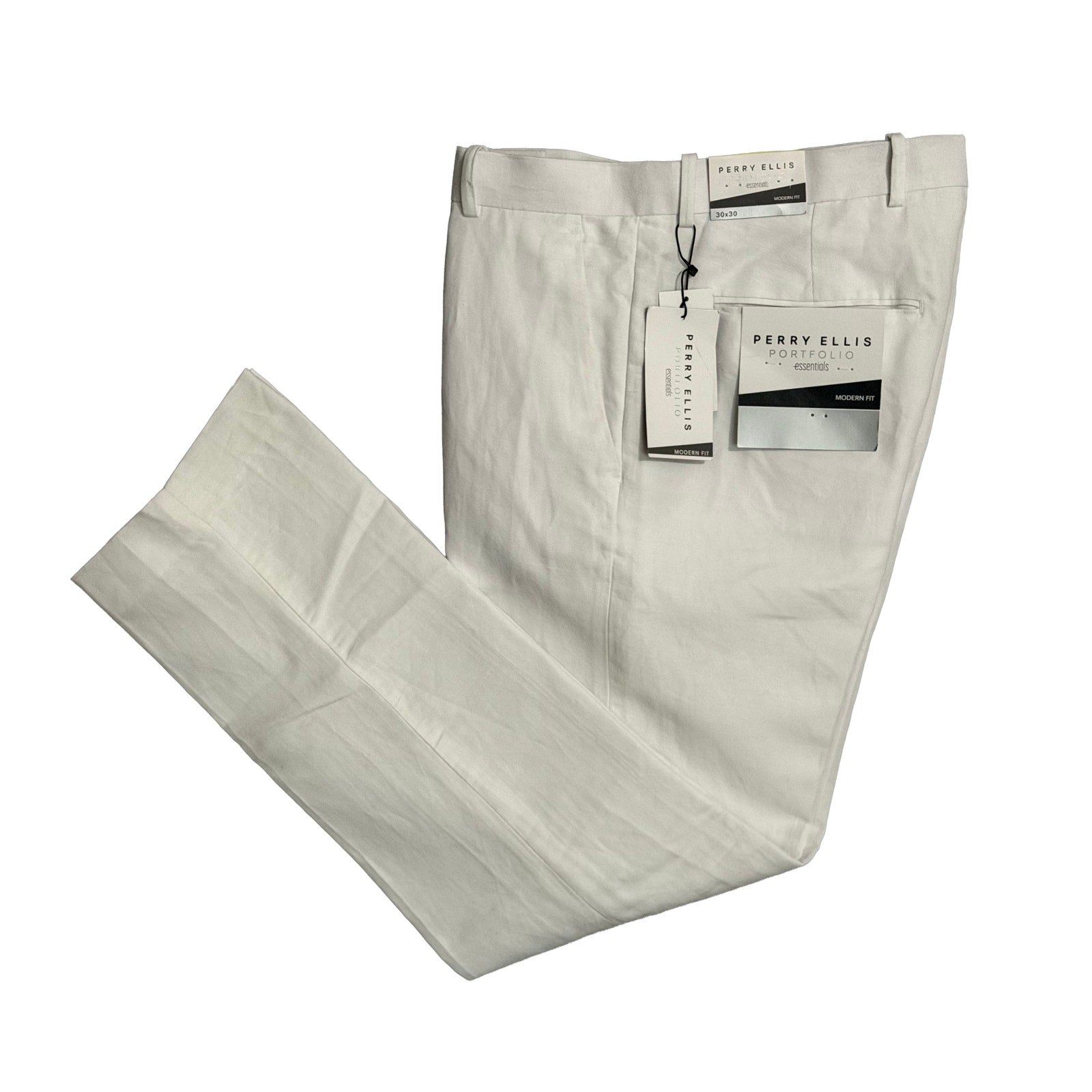 Perry Ellis Portfolio Pants Men's 30"x30" Modern Fit Linen Blend Solid White