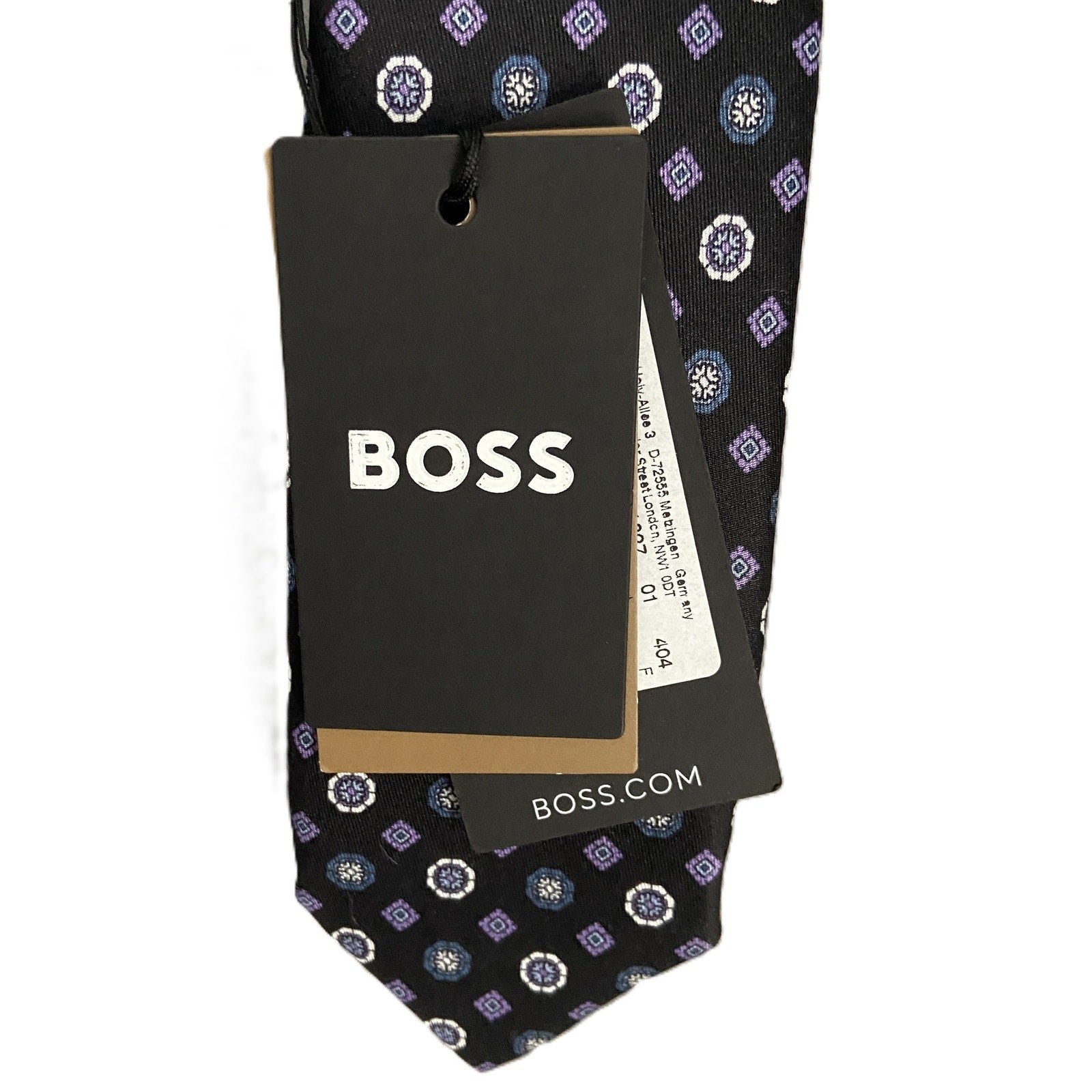 Boss Men's Slim 2.36" Tie 100% Silk Dark Blue Floral Print Made in Italy