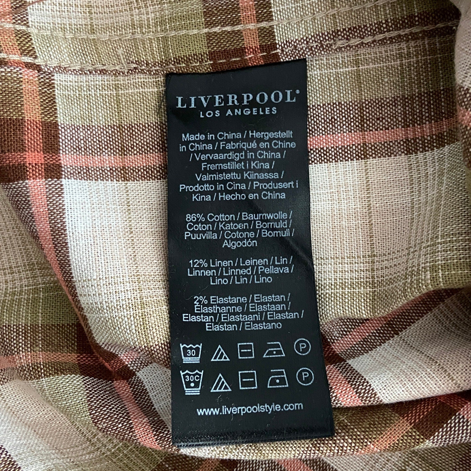 Liverpool Los Angeles Shirt Men's Small Casual Button-Up Shirt Brown Gingham