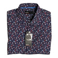 Quieti Performance Men's Shirt Small Short Sleeve Button-Up Navy Blue Floral