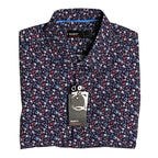 Quieti Performance Men's Shirt Small Short Sleeve Button-Up Navy Blue Floral