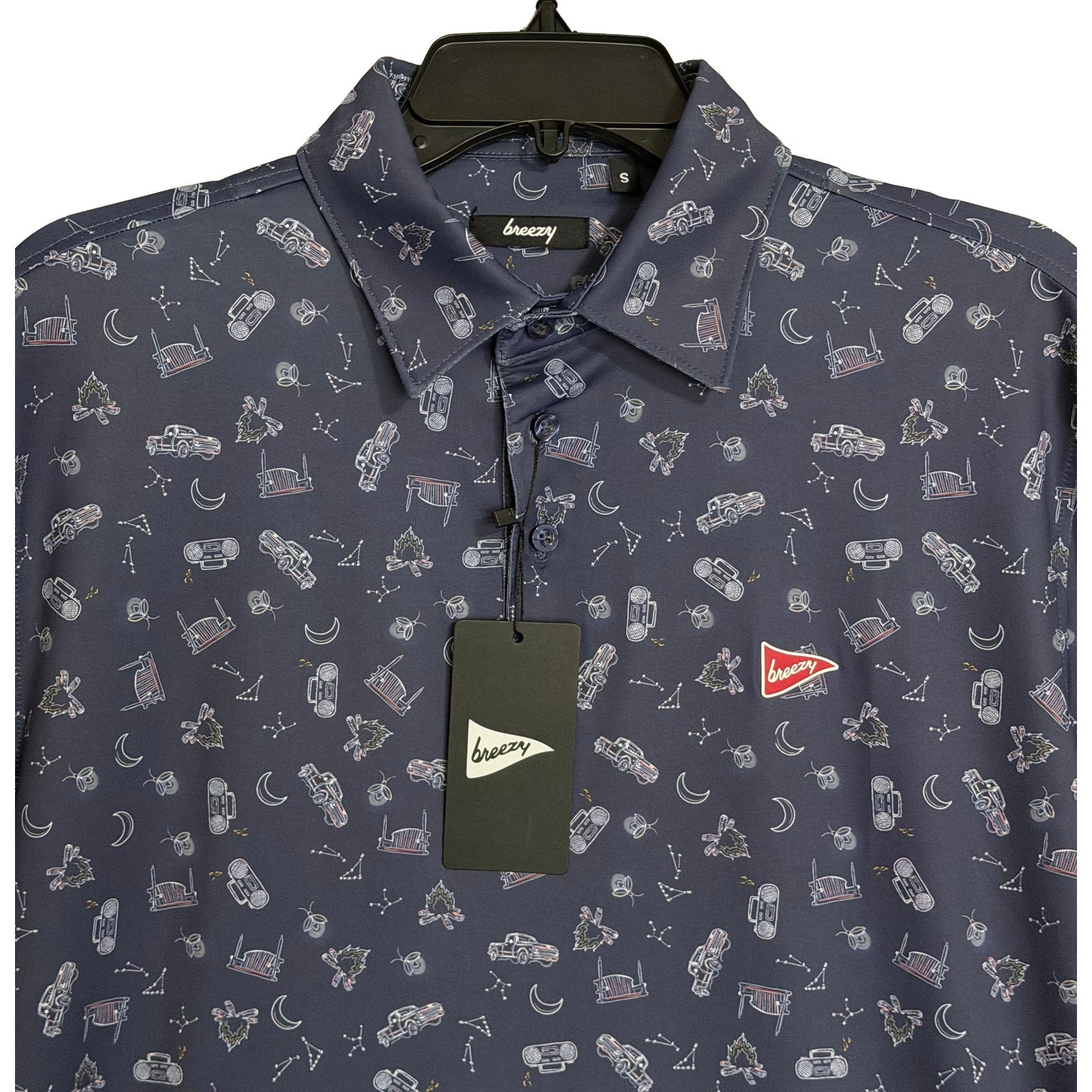 Breezy Polo Shirt Men's Small "The Kick Back Polo" Short Sleeve Stretch Navy