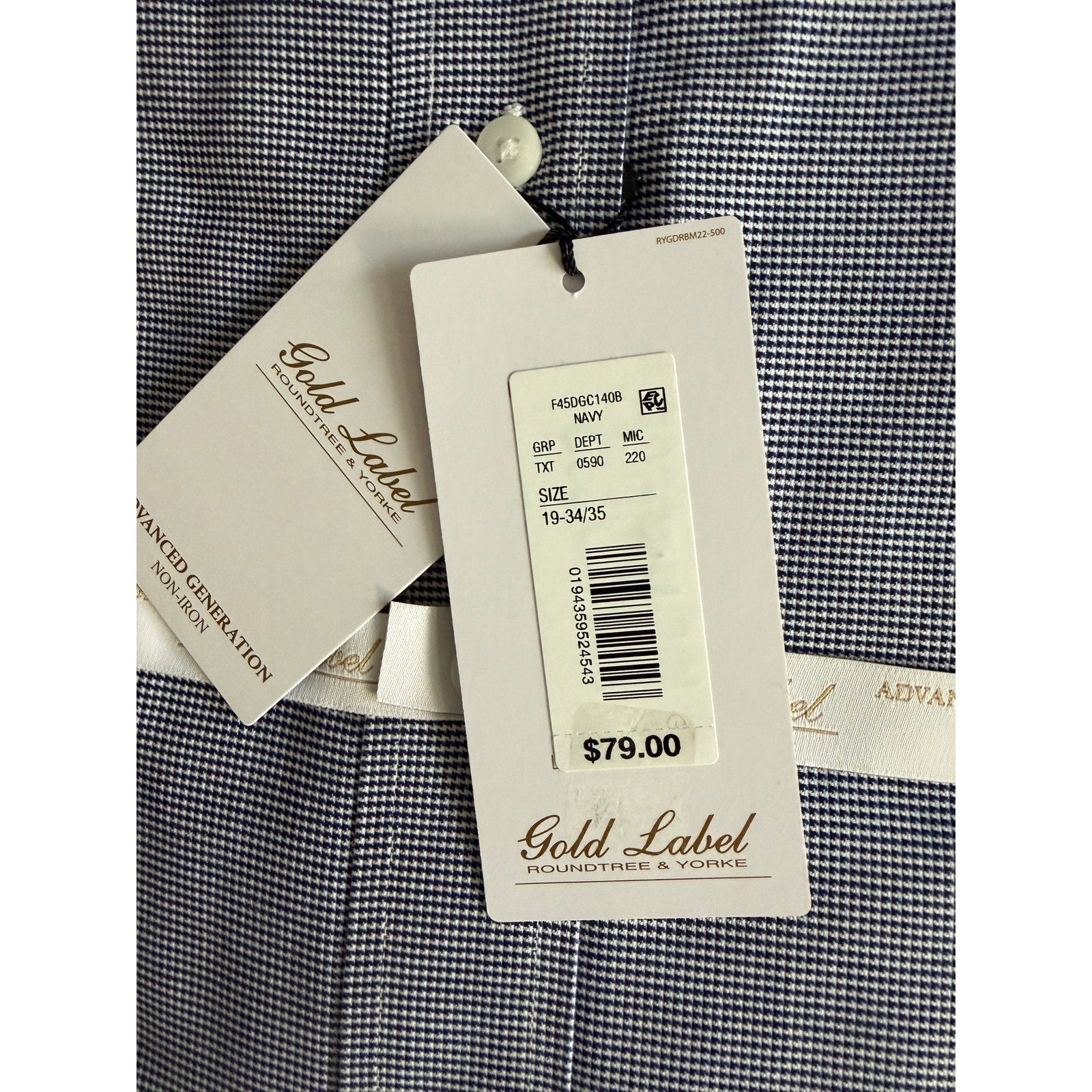 Roundtree & Yorke Shirt Big & Tall Men's 19 34/35 Dress Shirt Navy Blue