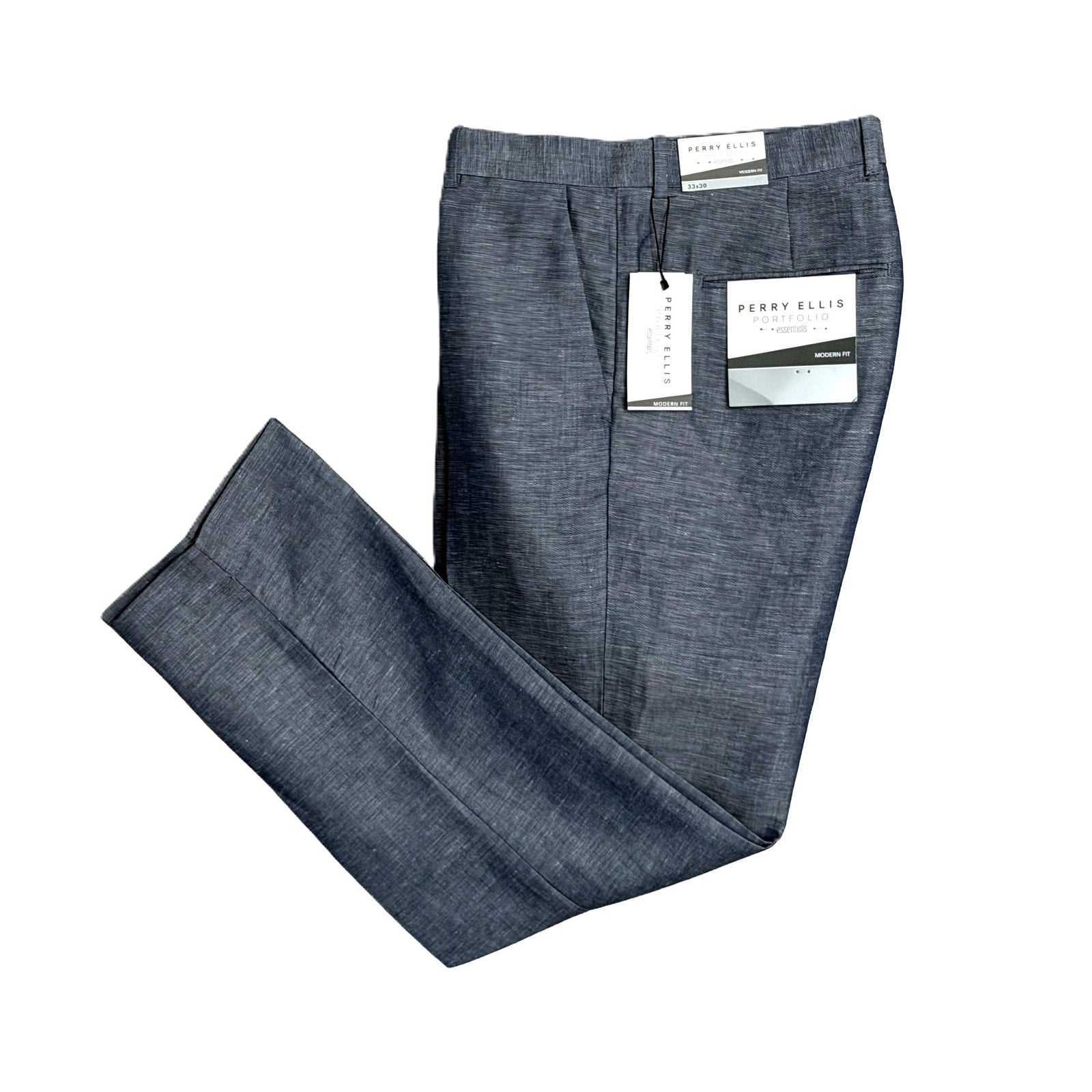 Perry Ellis Portfolio Pants Men's 33"x30" Modern Fit Linen Blend Blueprint