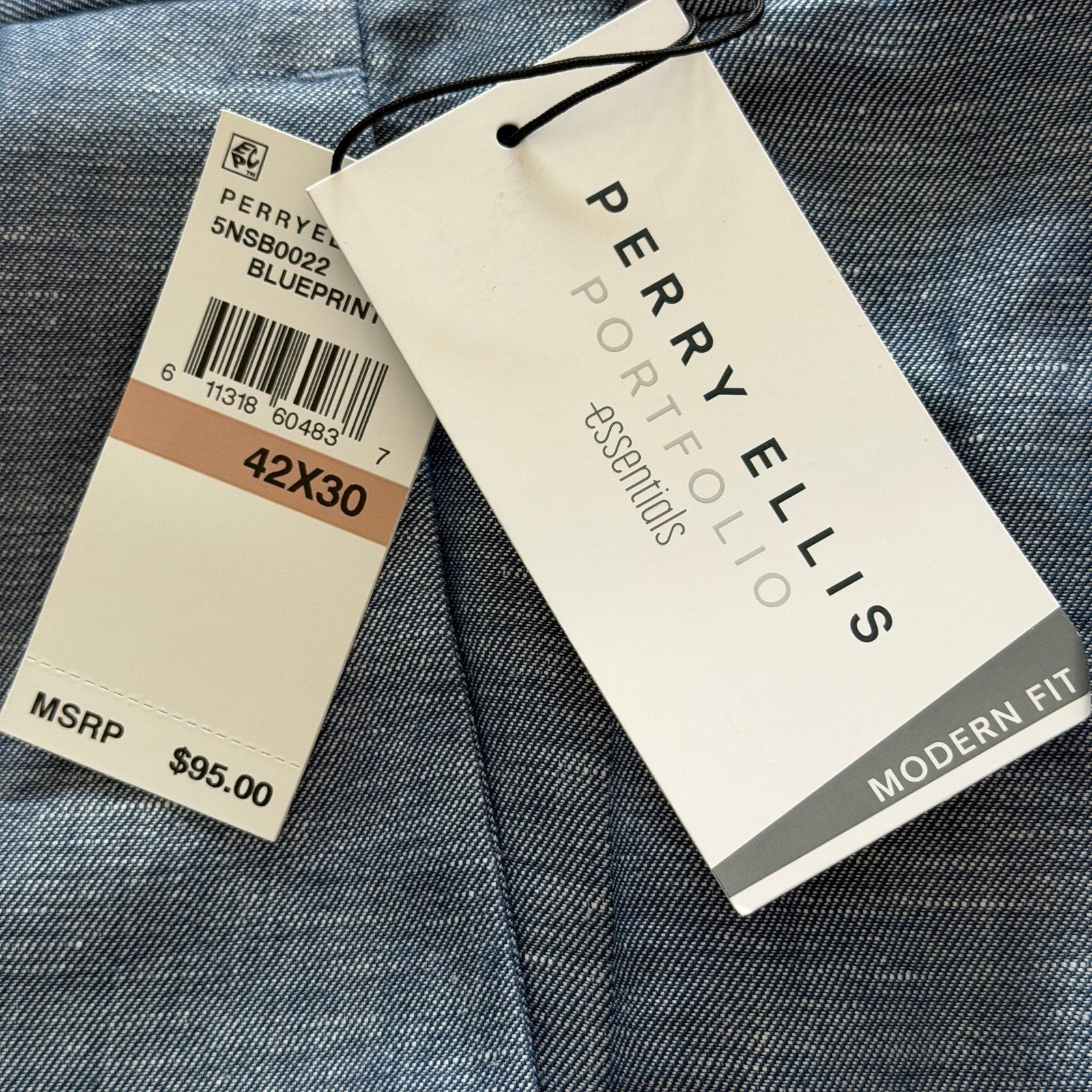 Perry Ellis Portfolio Pants Men's 42"x30" Modern Fit Linen Blend Blueprint